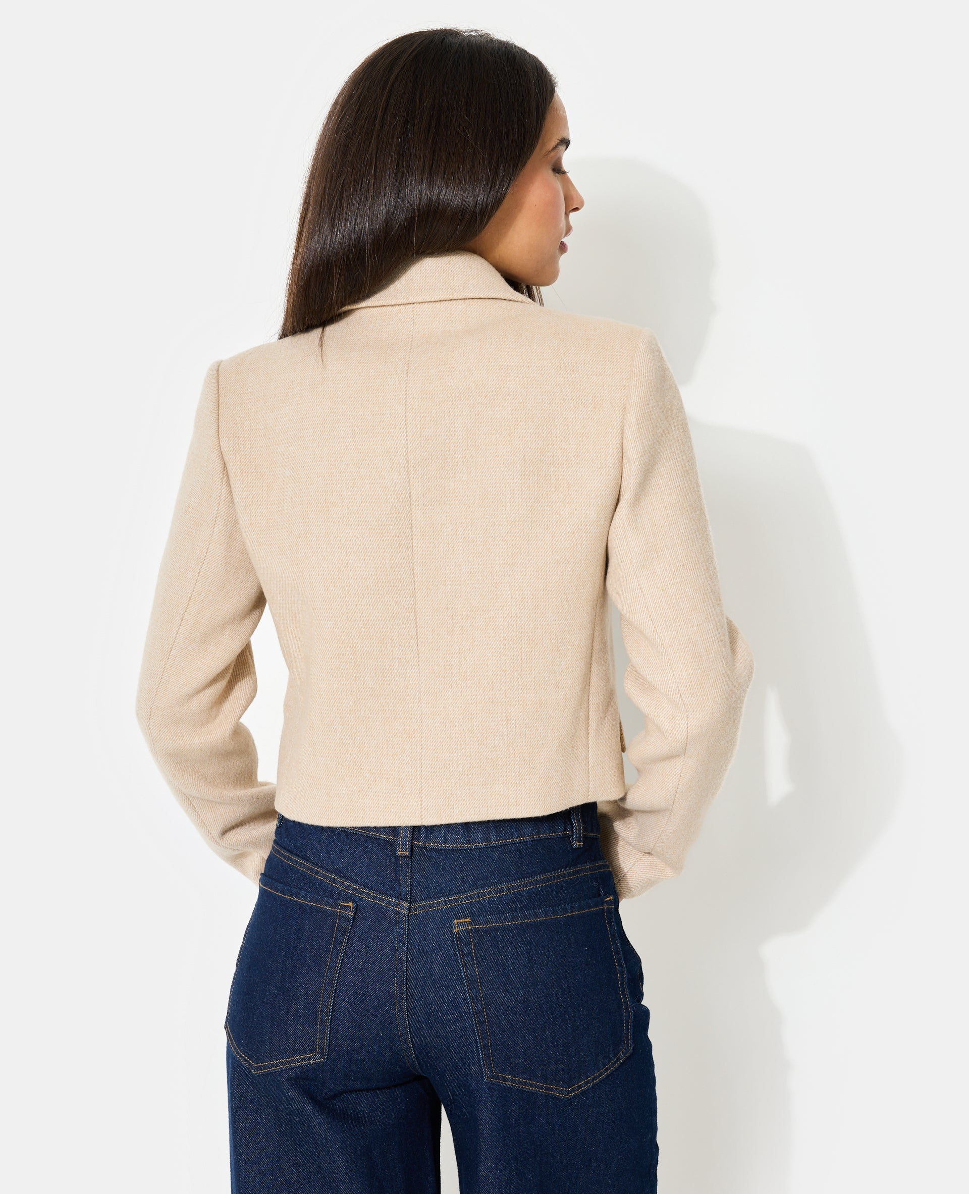 Veste blazer courte en tissu épais avec laine