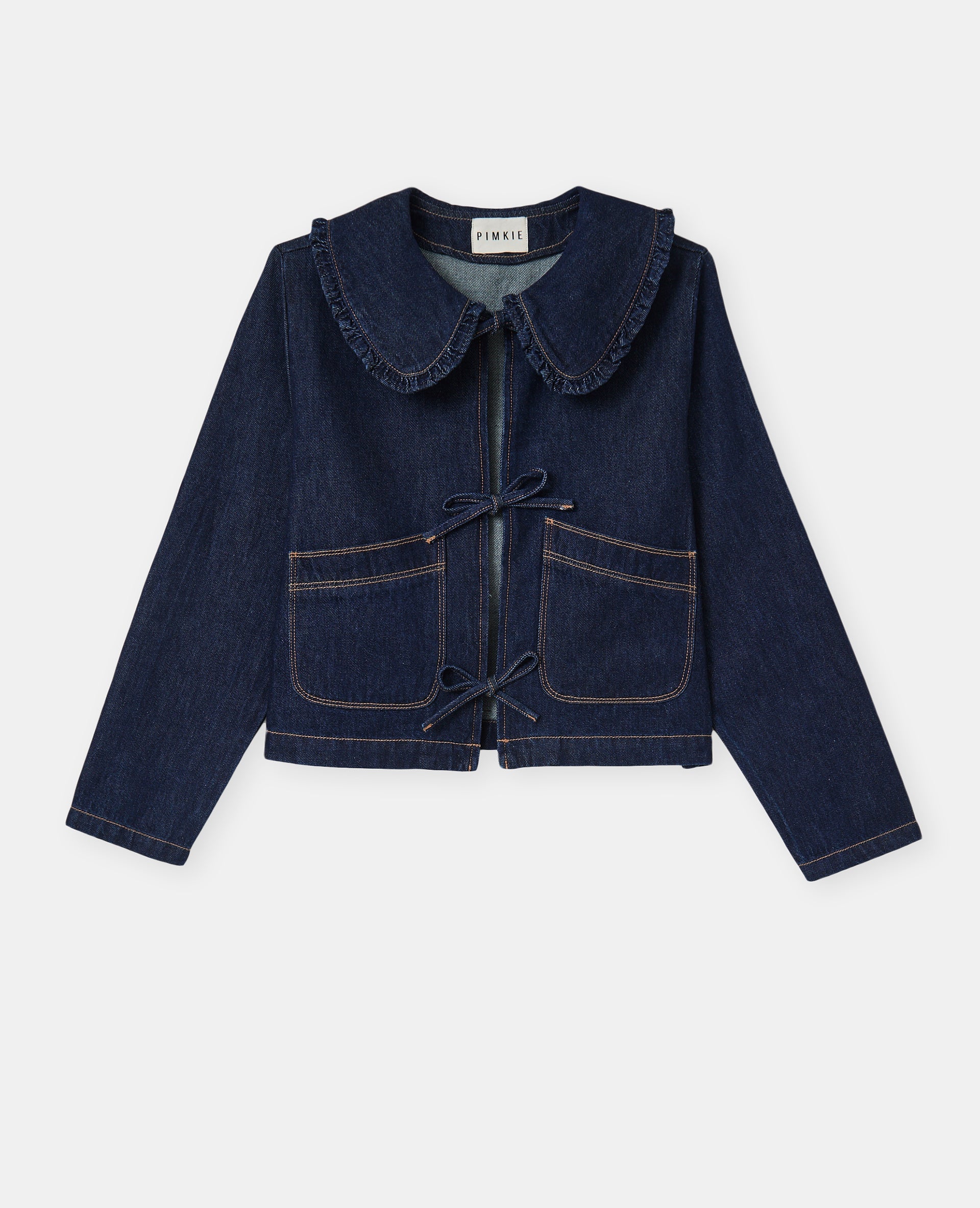Veste en jean avec col claudine et nouettes