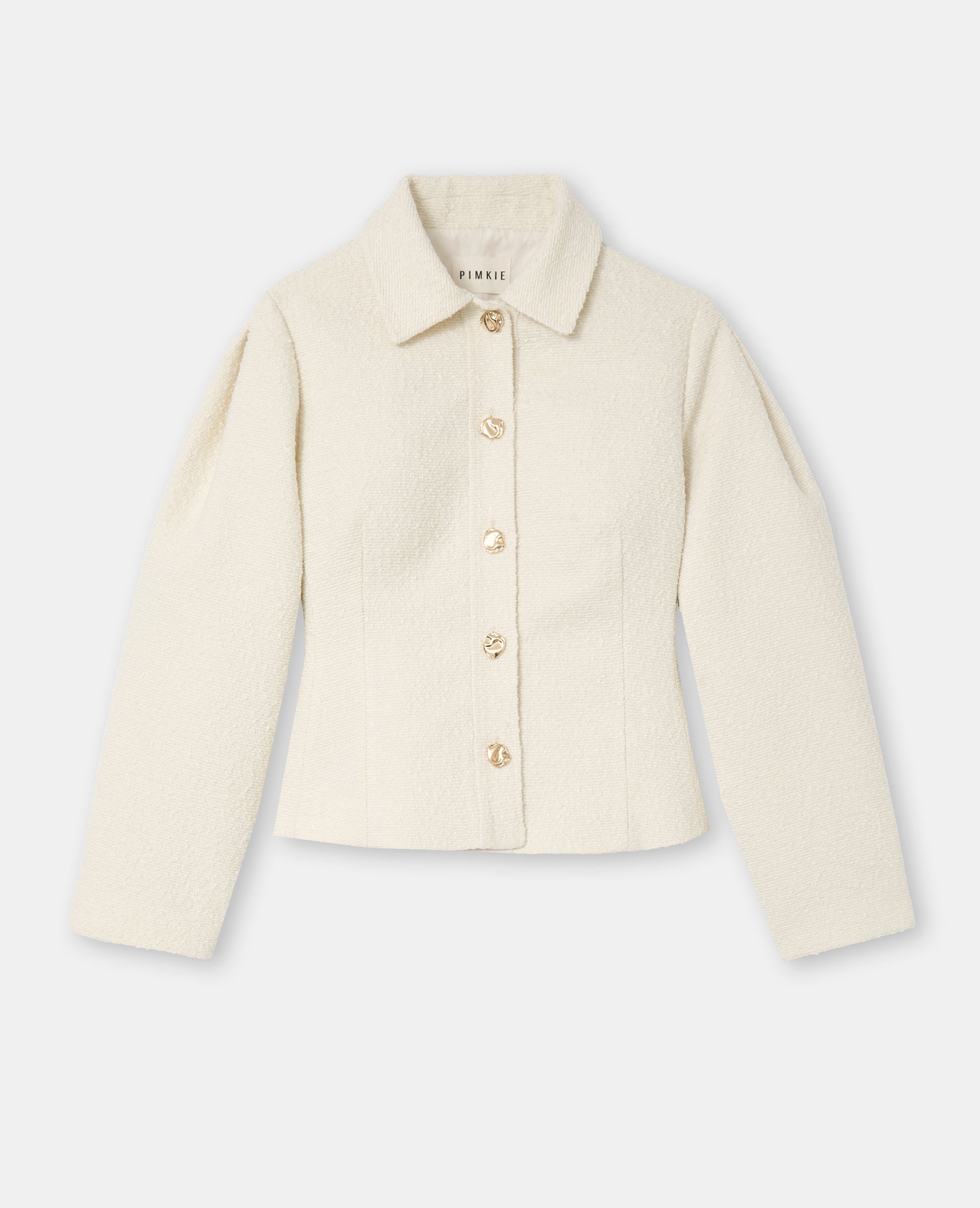 Veste cintrée en tweed avec boutons bijoux