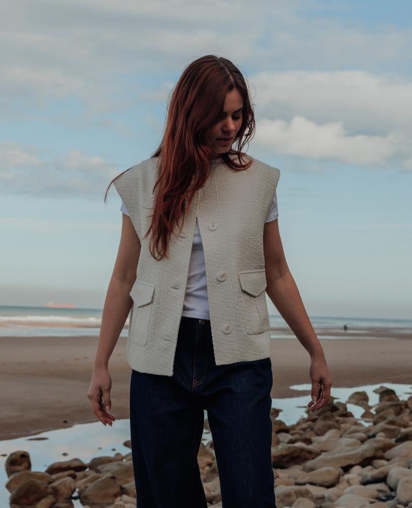 Veste sans manches en tweed avec lurex