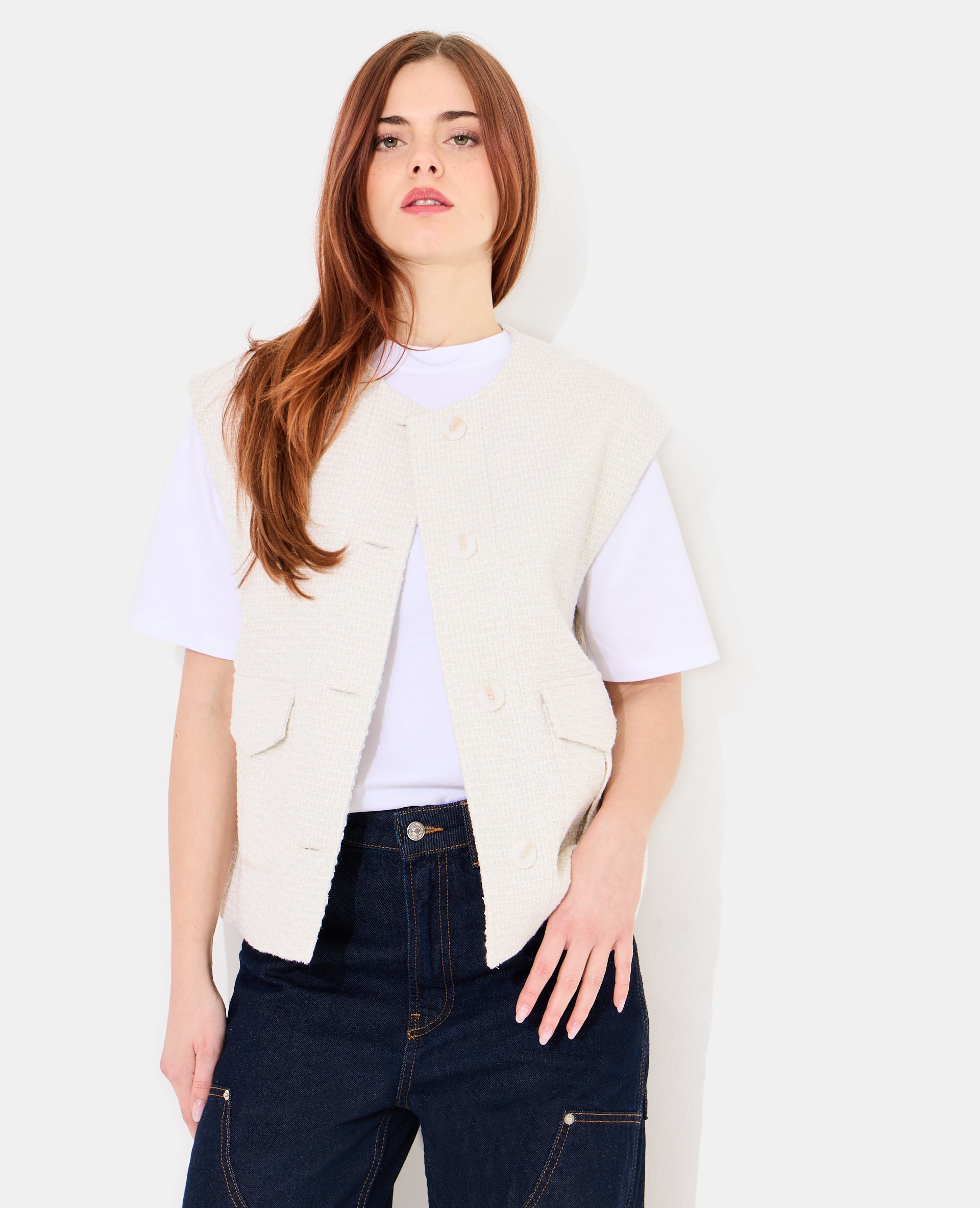 Veste sans manches en tweed avec lurex
