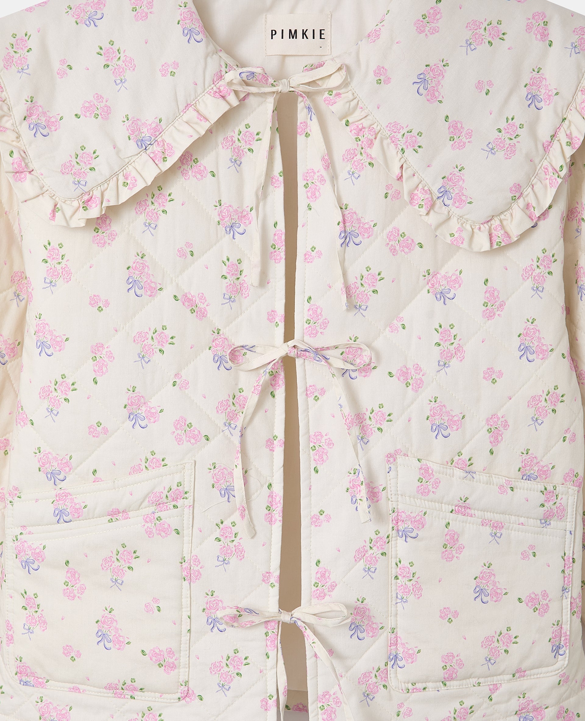 Veste matelassée motifs fleurs avec grand col