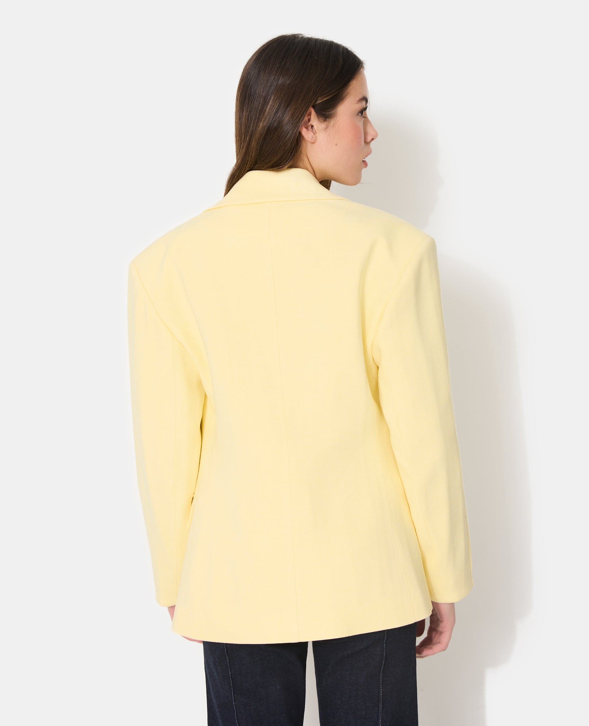 Veste blazer long et cintré en tissu effet lin