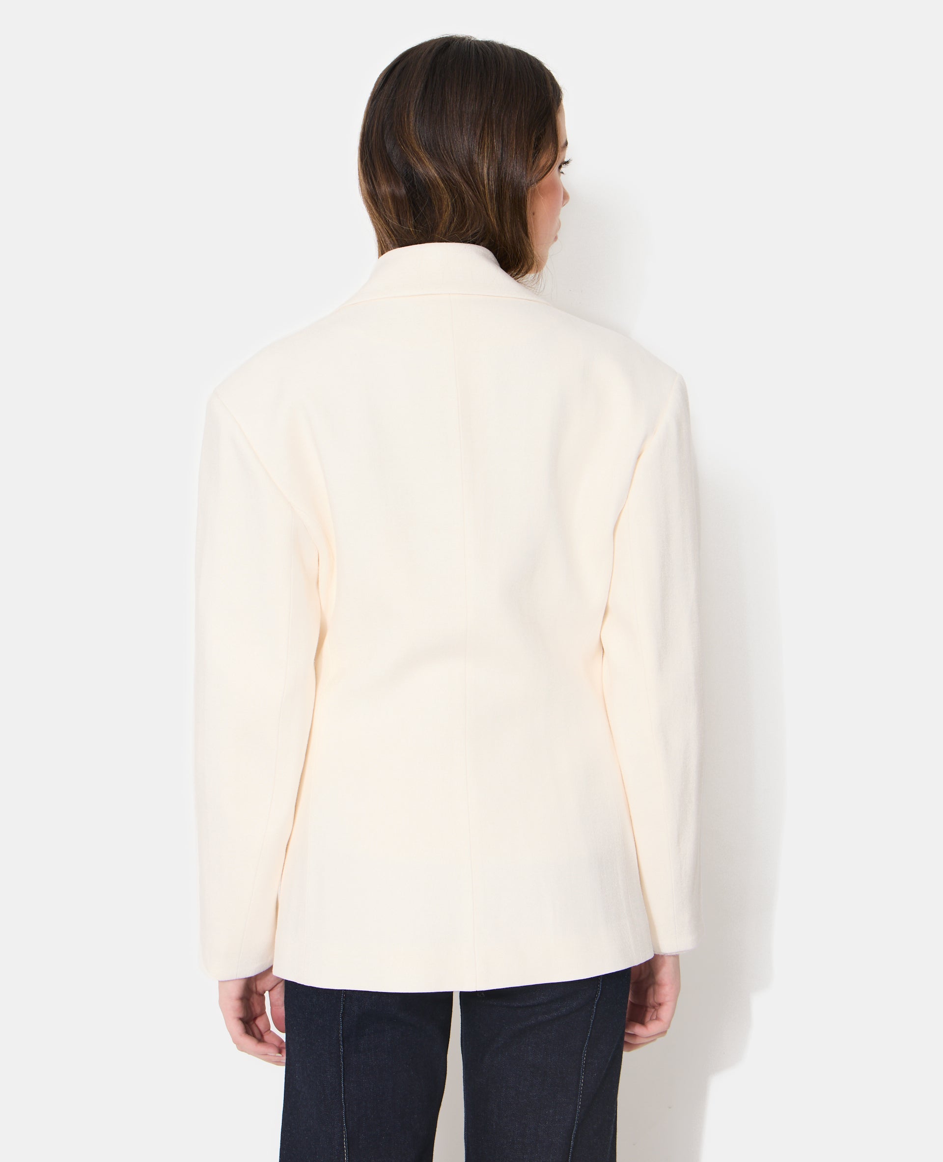 Veste blazer long et cintré en tissu effet lin