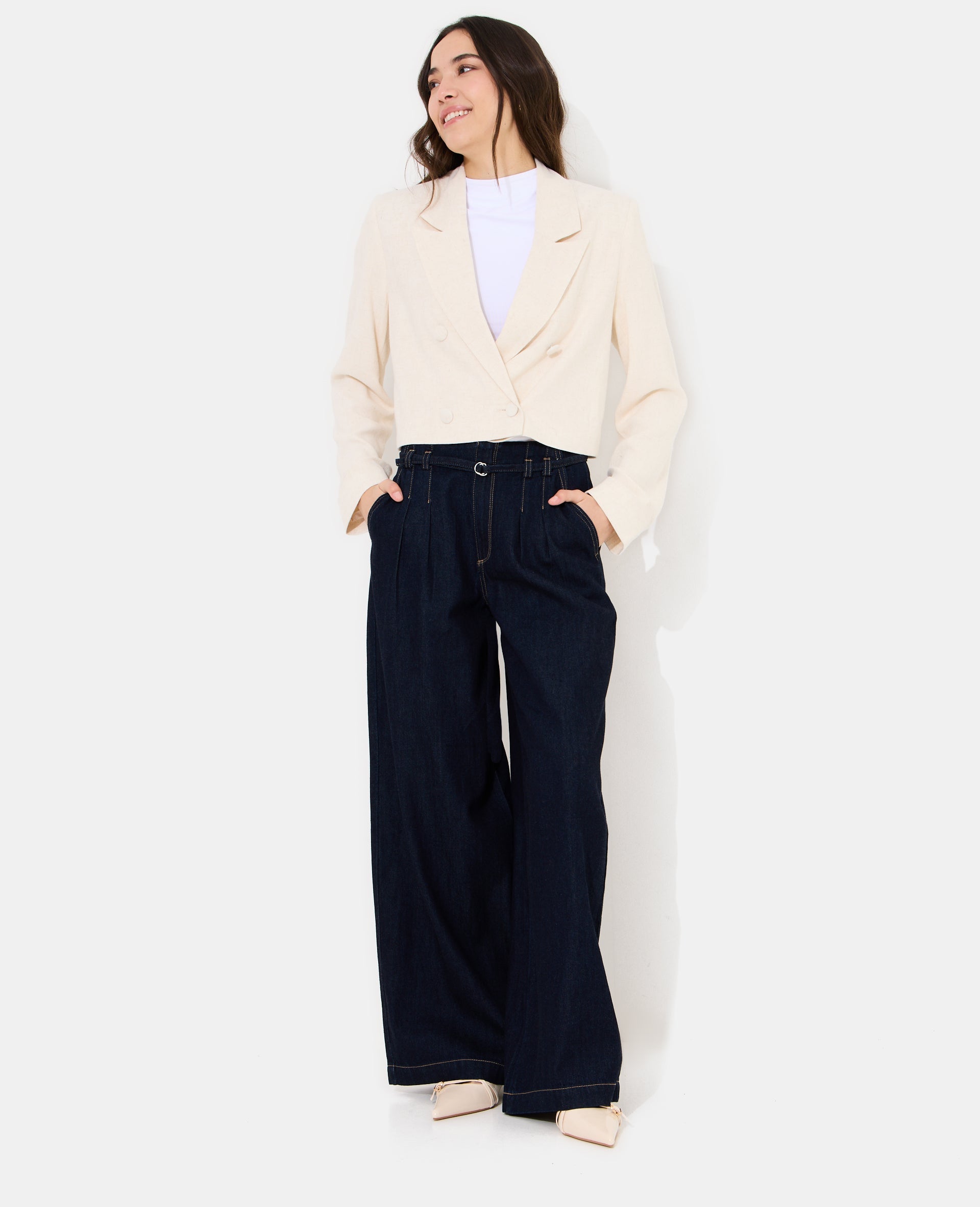 Veste blazer courte avec lin
