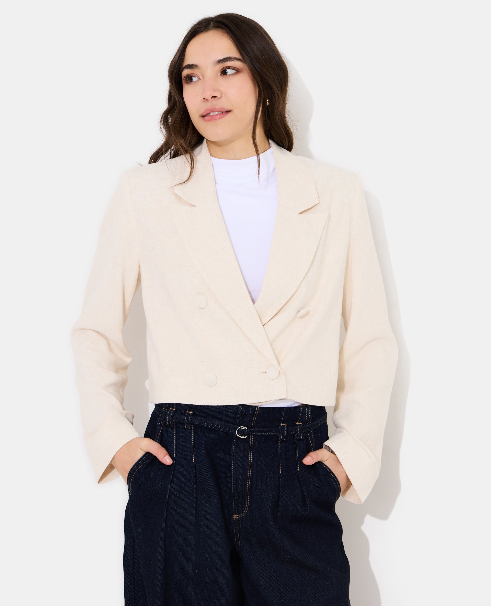 Veste blazer courte avec lin