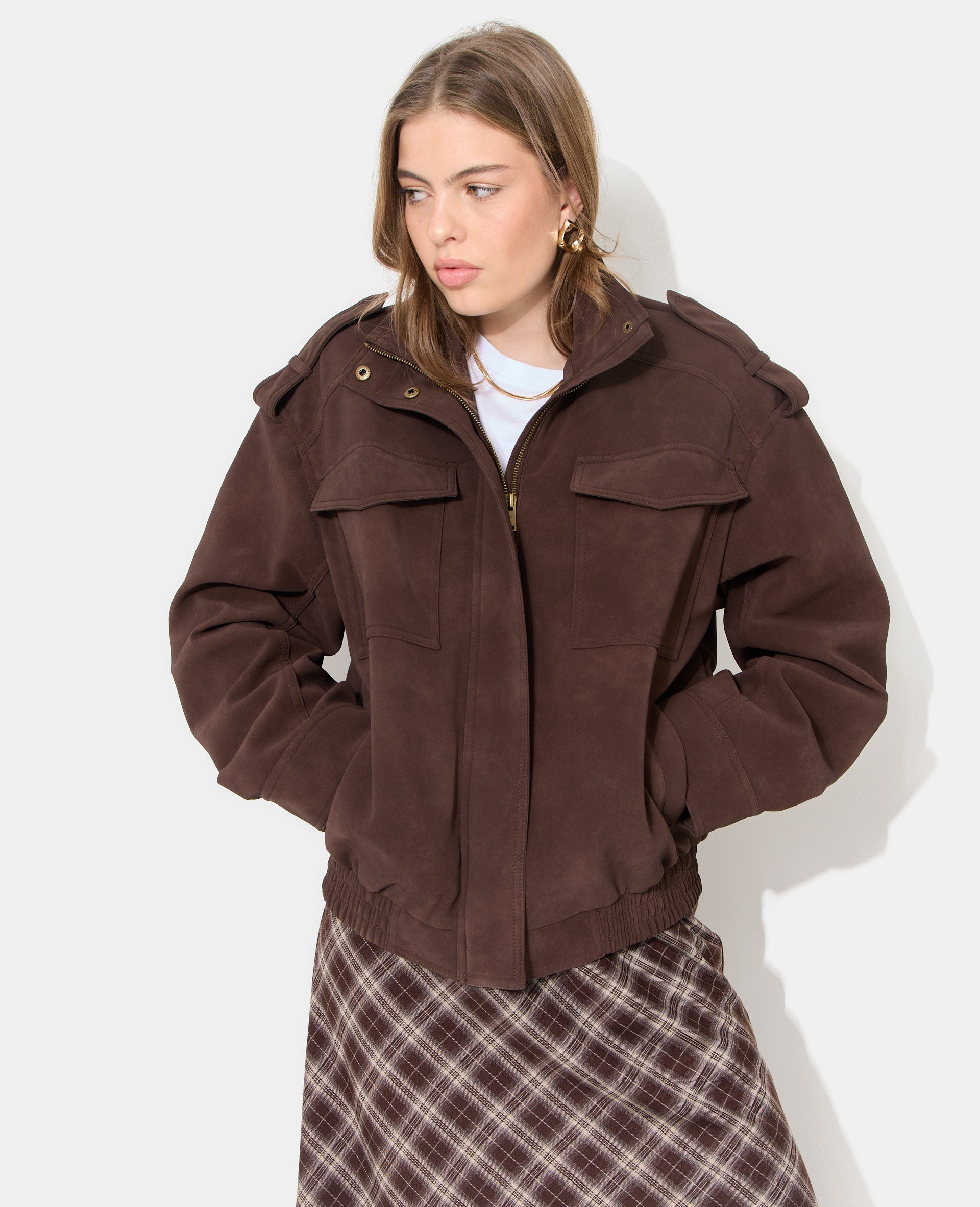 Blouson en suédine col montant