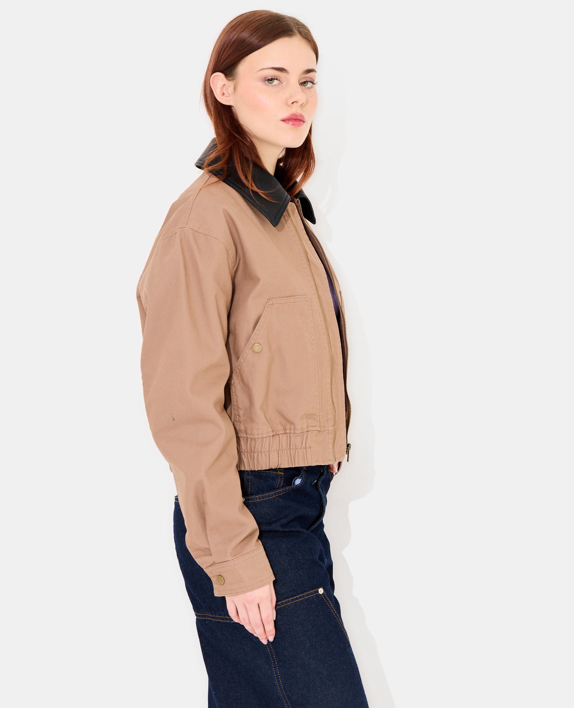 Blouson en toile avec col simili