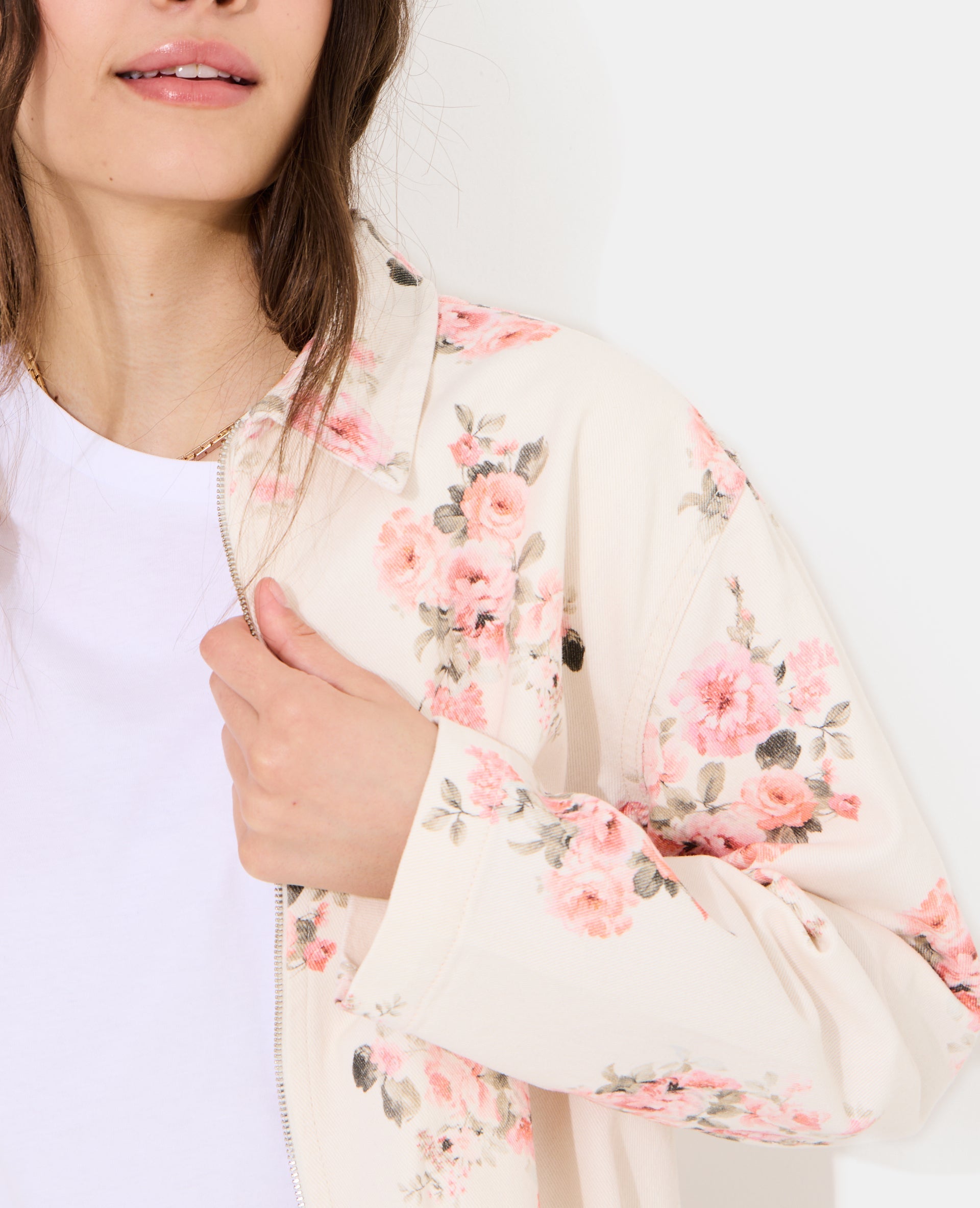 Veste boule en toile motif fleurs