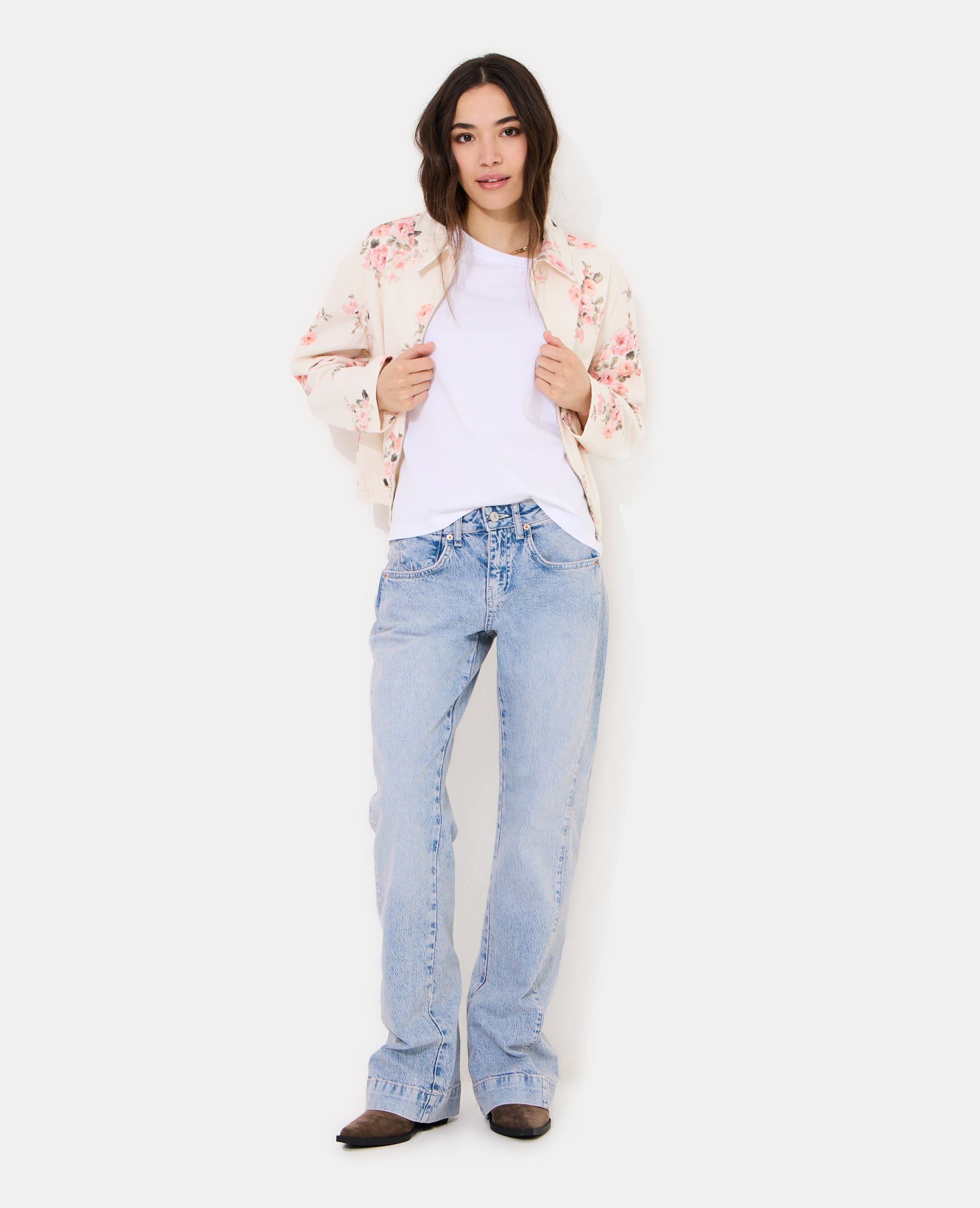 Veste boule en toile motif fleurs