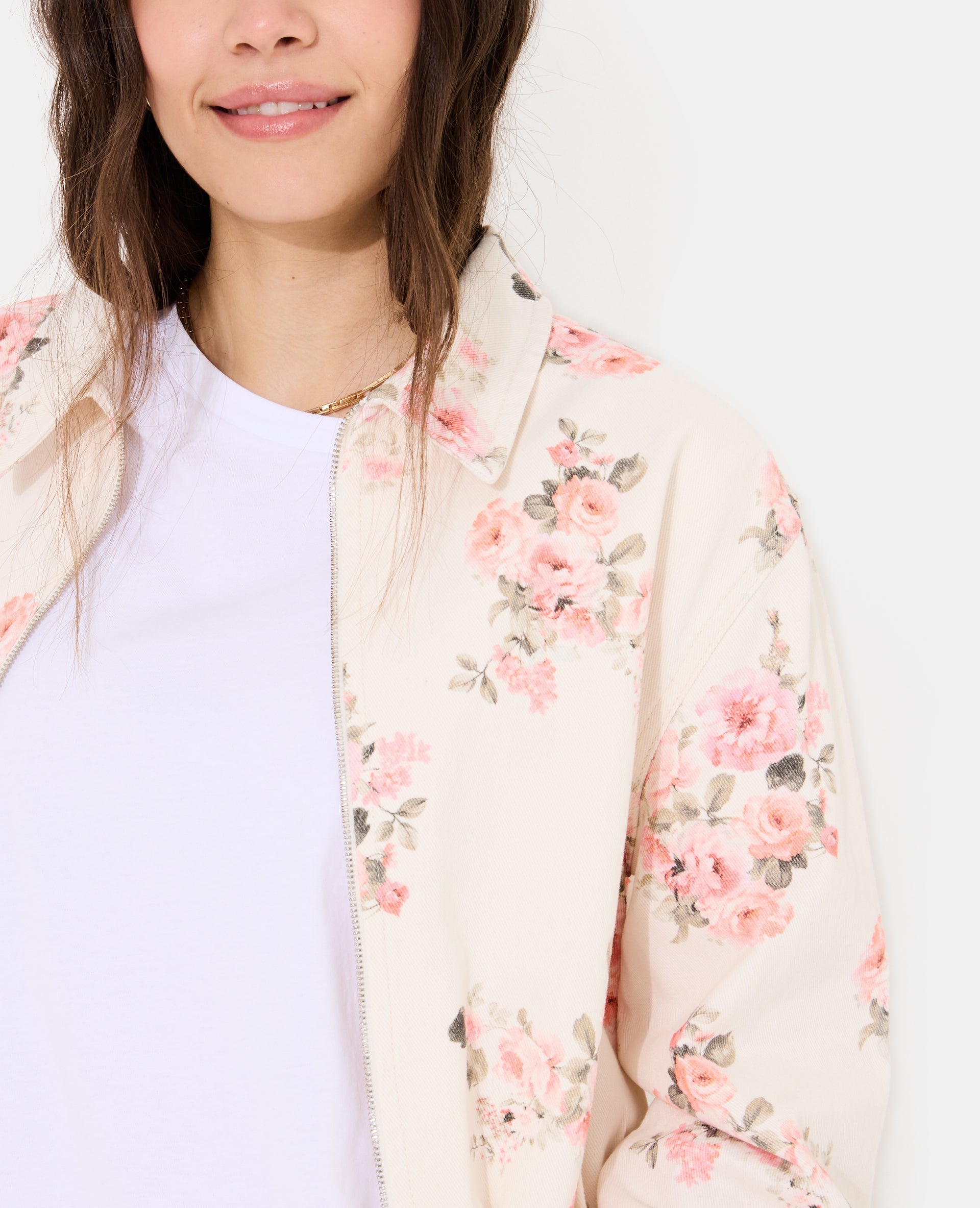 Veste boule en toile motif fleurs