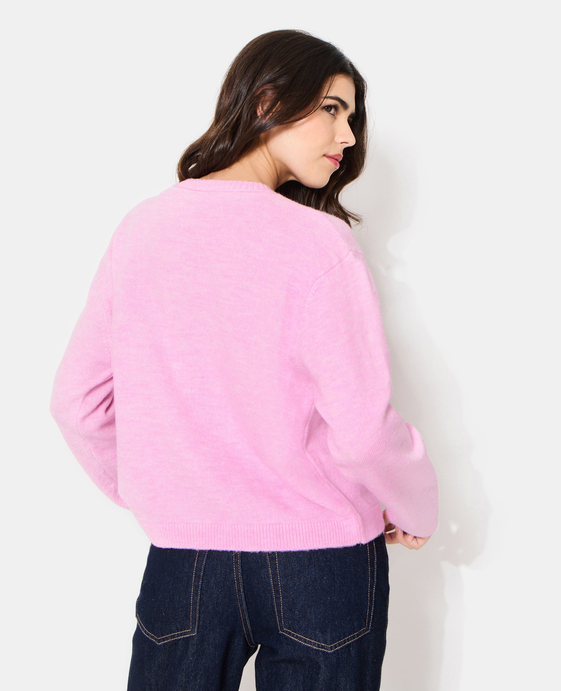 Gilet col rond avec boutons effet nacre