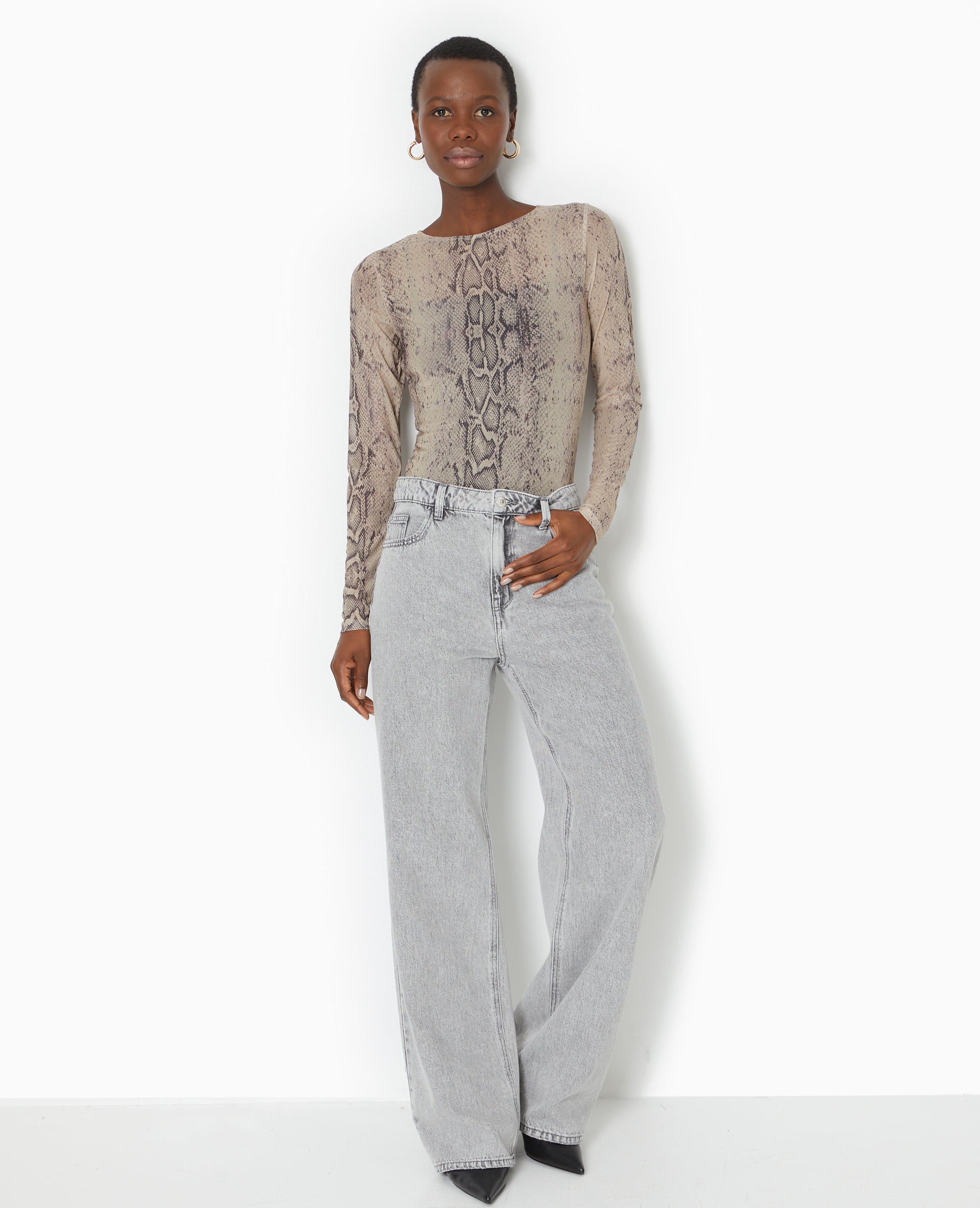 Top manches longues en résille motif python