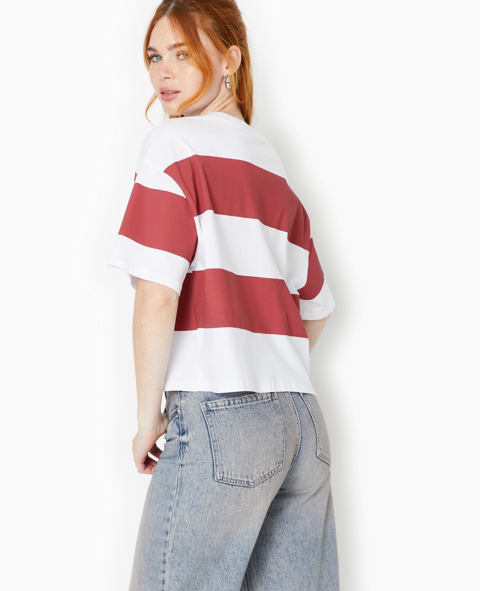T-shirt ample et court larges rayures