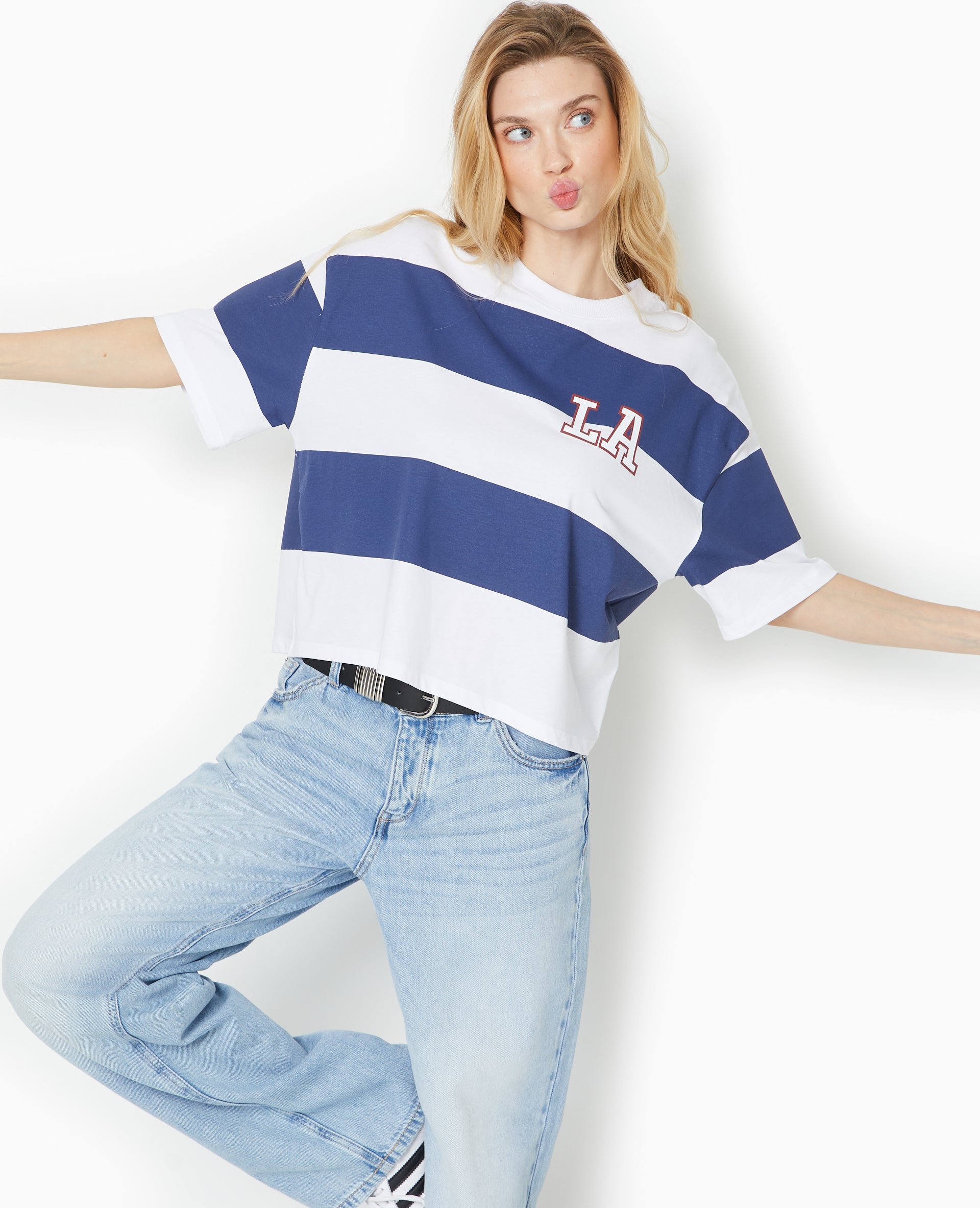 T-shirt ample et court larges rayures