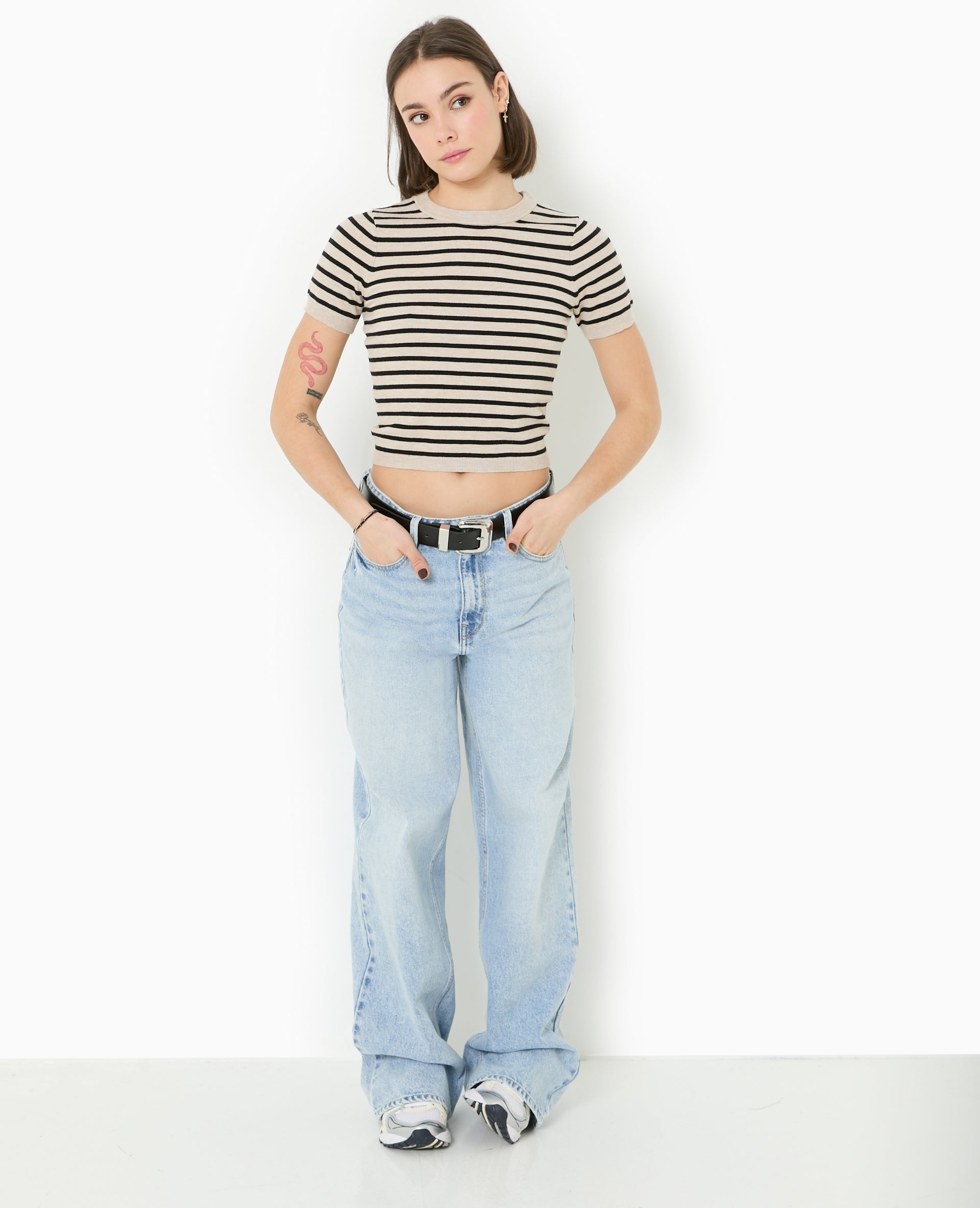 Pull manches courtes en maille fine