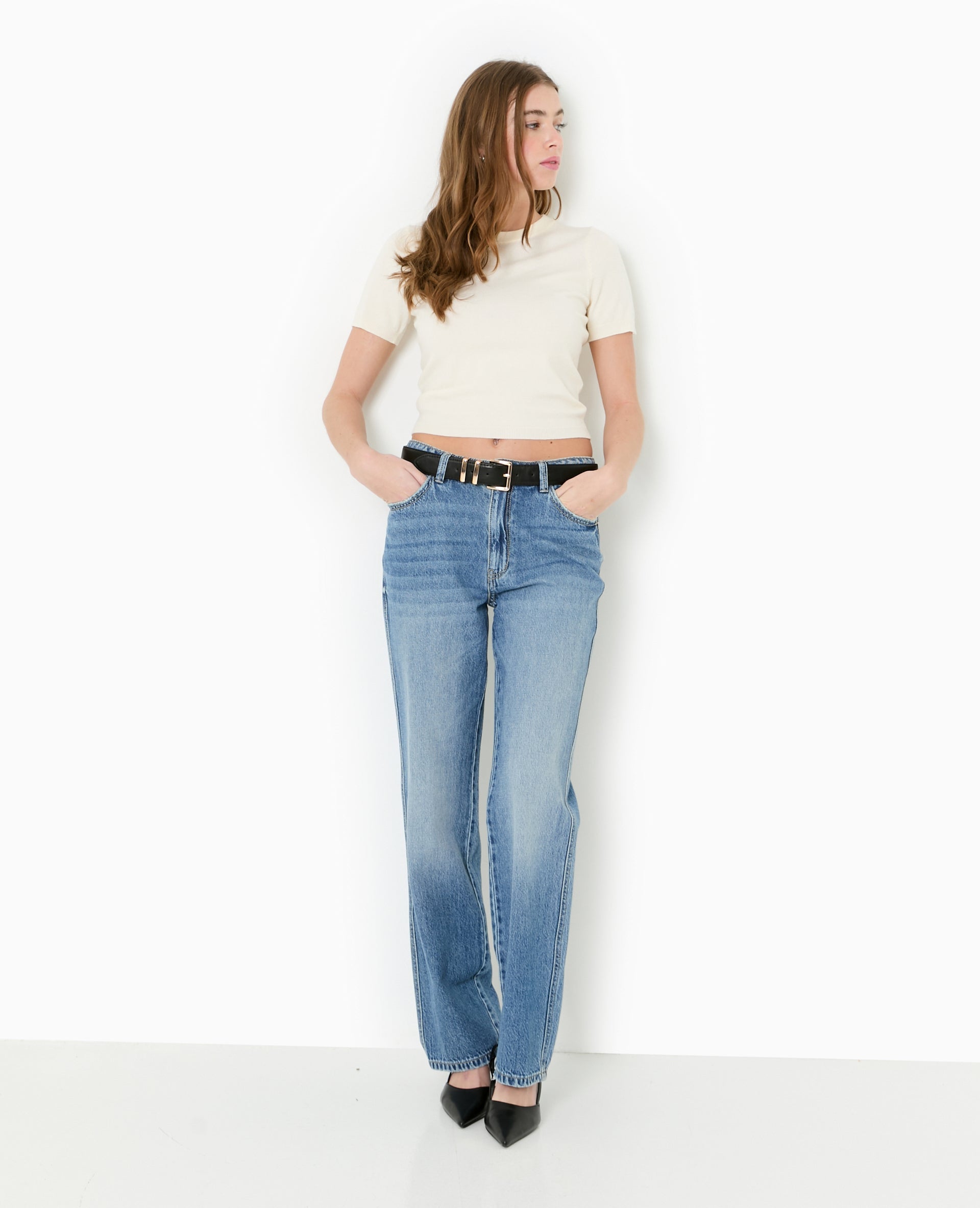 Pull manches courtes en maille fine