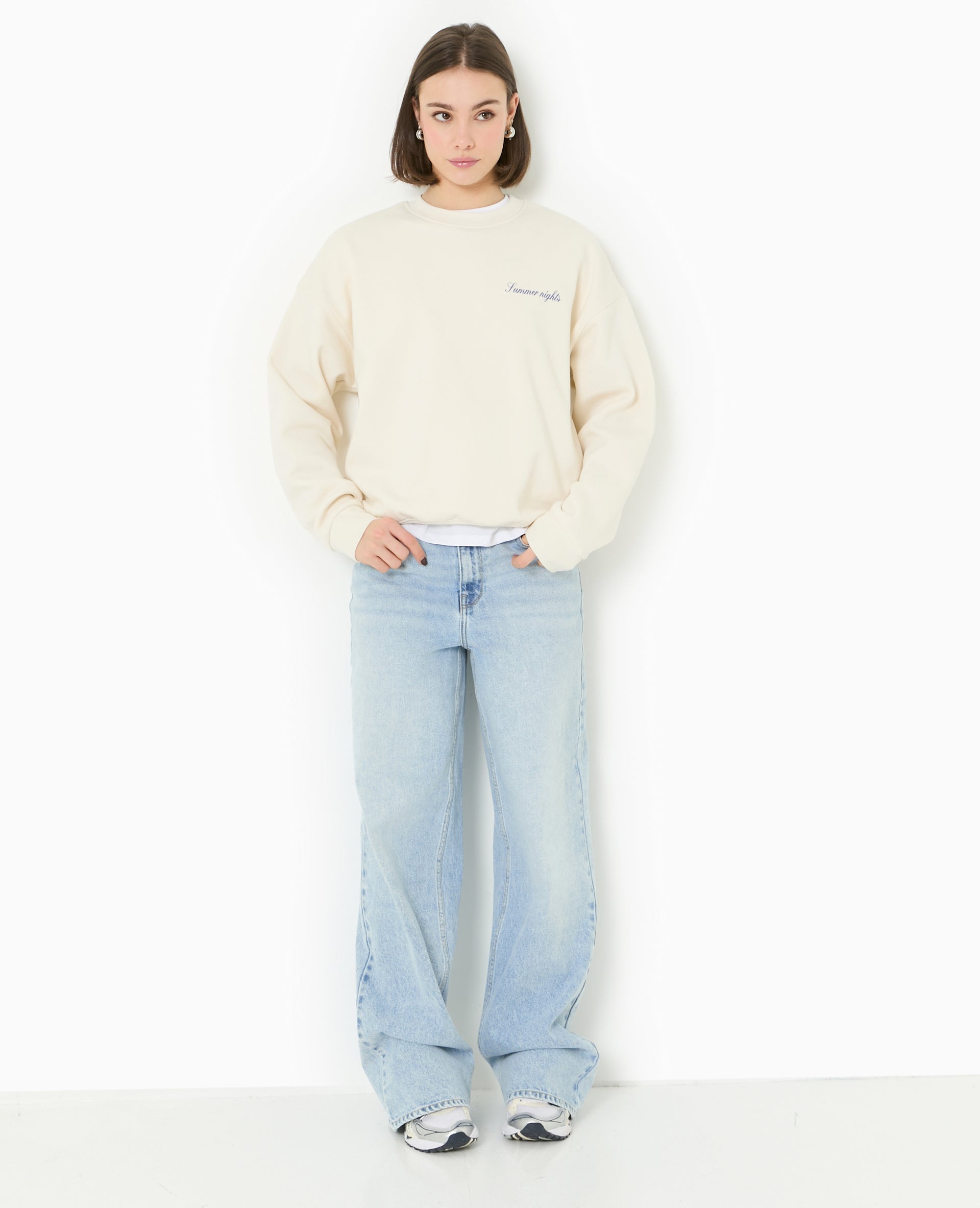 Sweat col rond avec print poitrine et dos