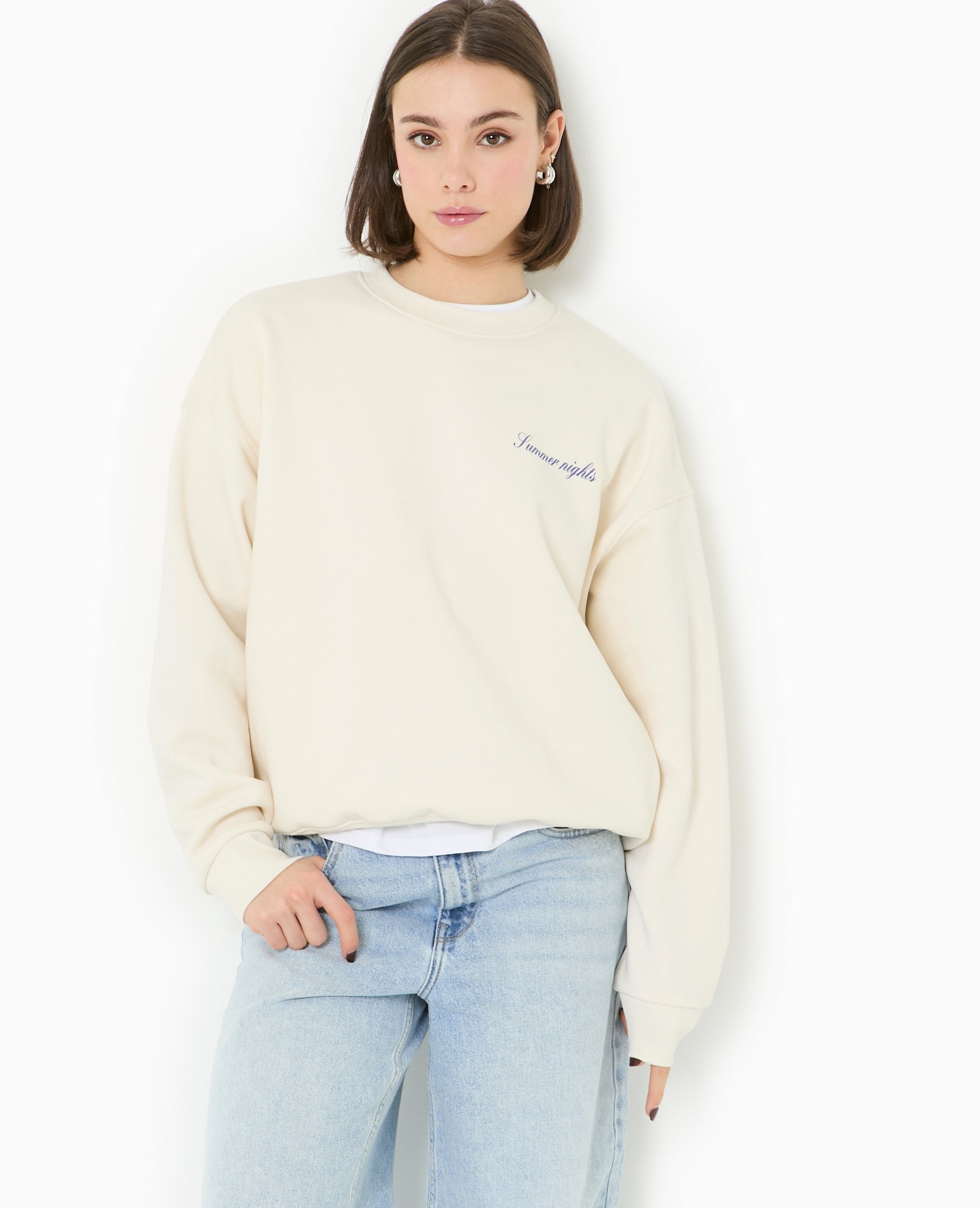 Sweat col rond avec print poitrine et dos
