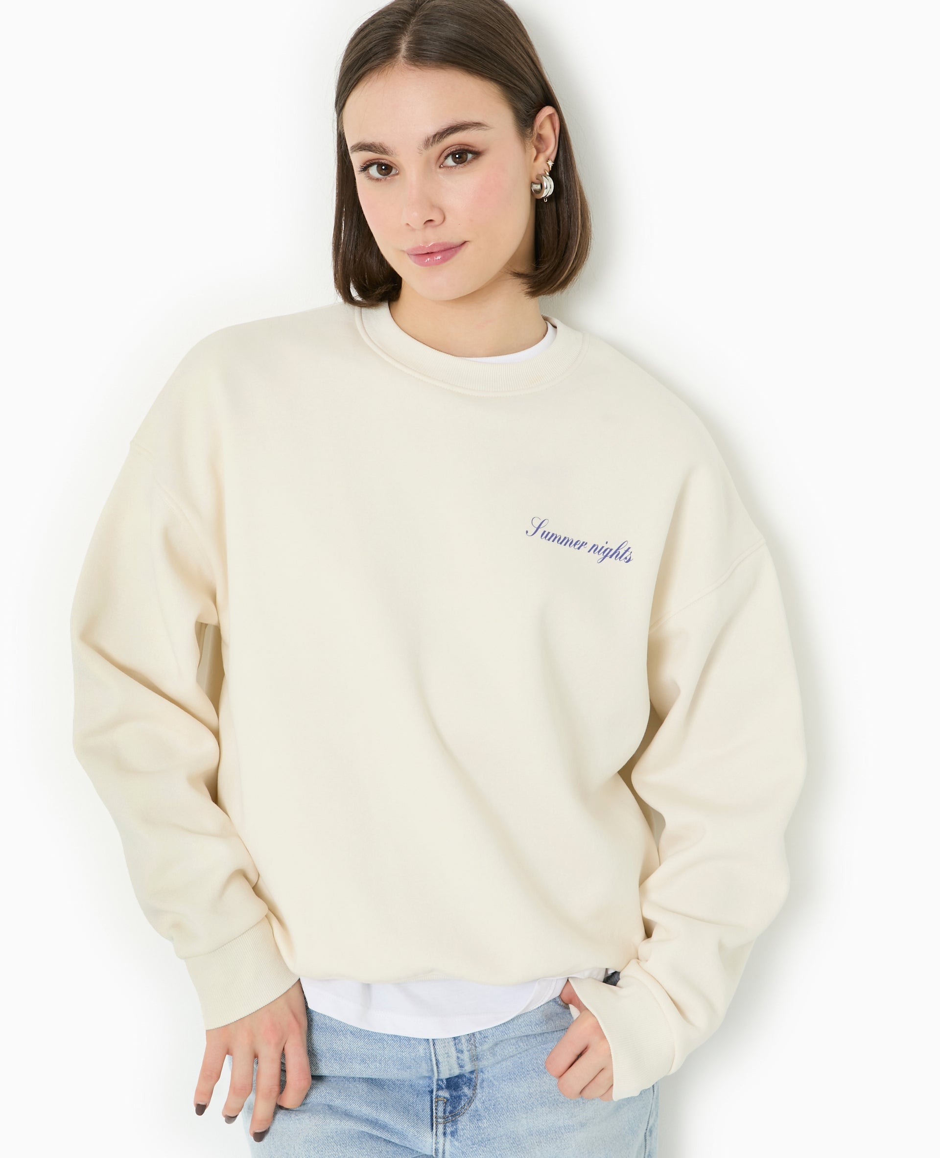 Sweat col rond avec print poitrine et dos