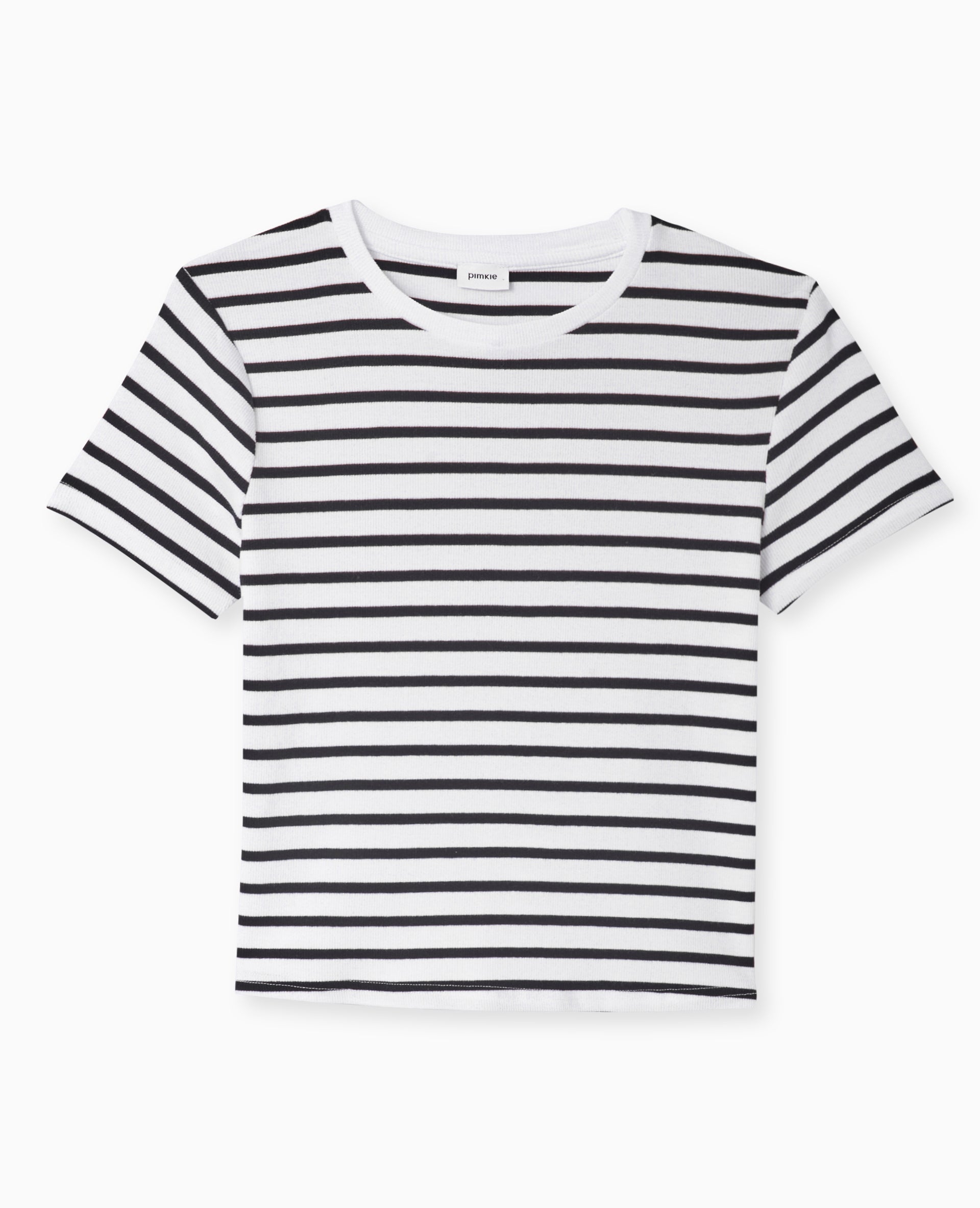 T-shirt court en maille côtelée rayée