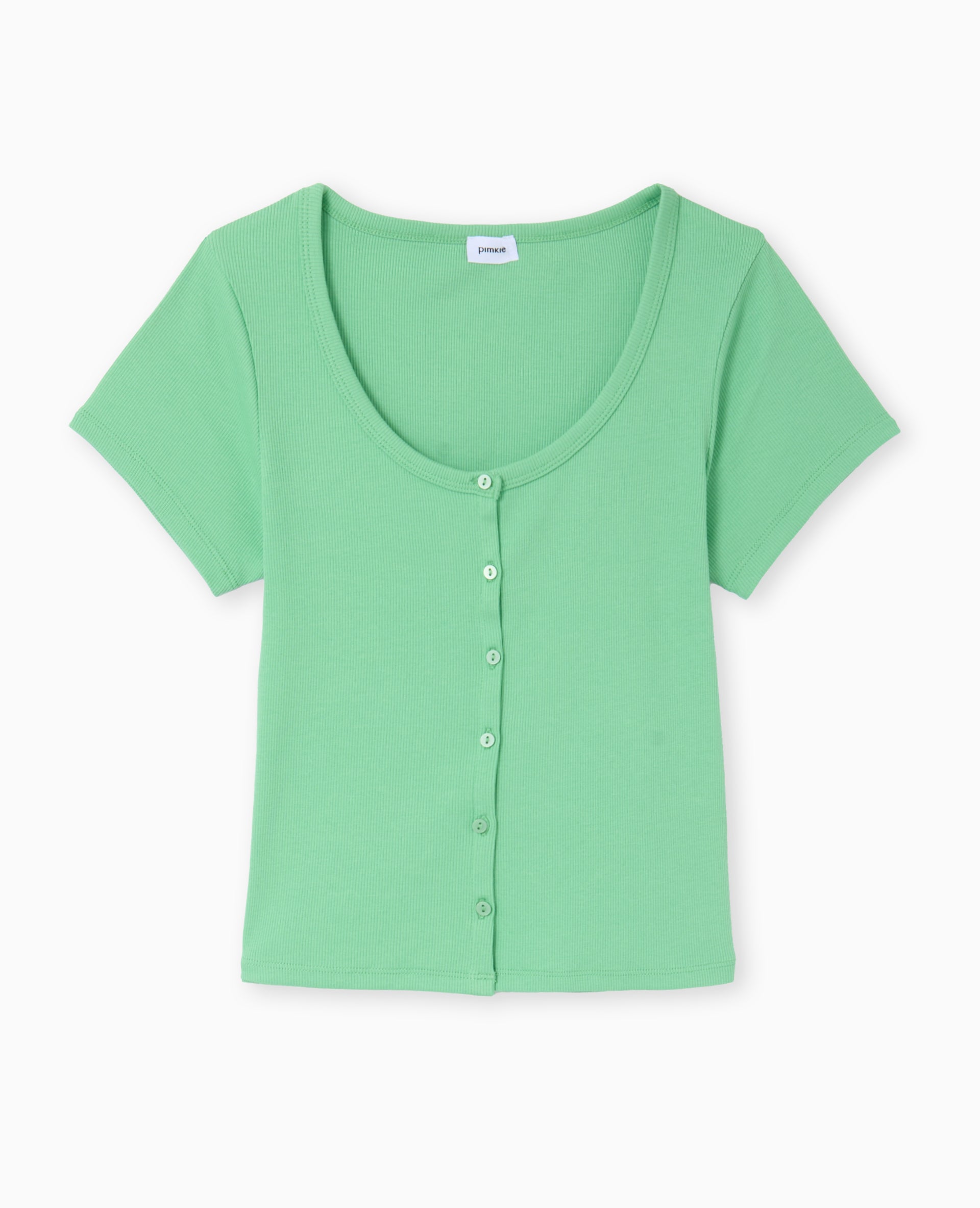 T-shirt court boutonné en maille côtelée