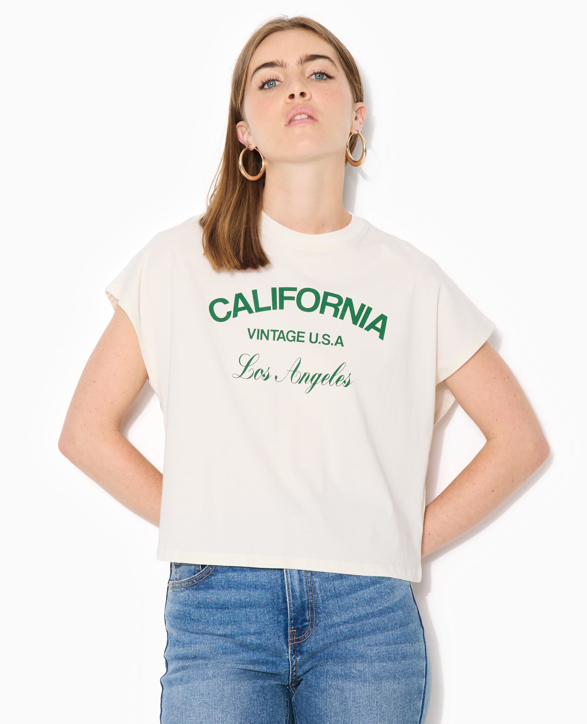T-shirt court sans manches avec print devant