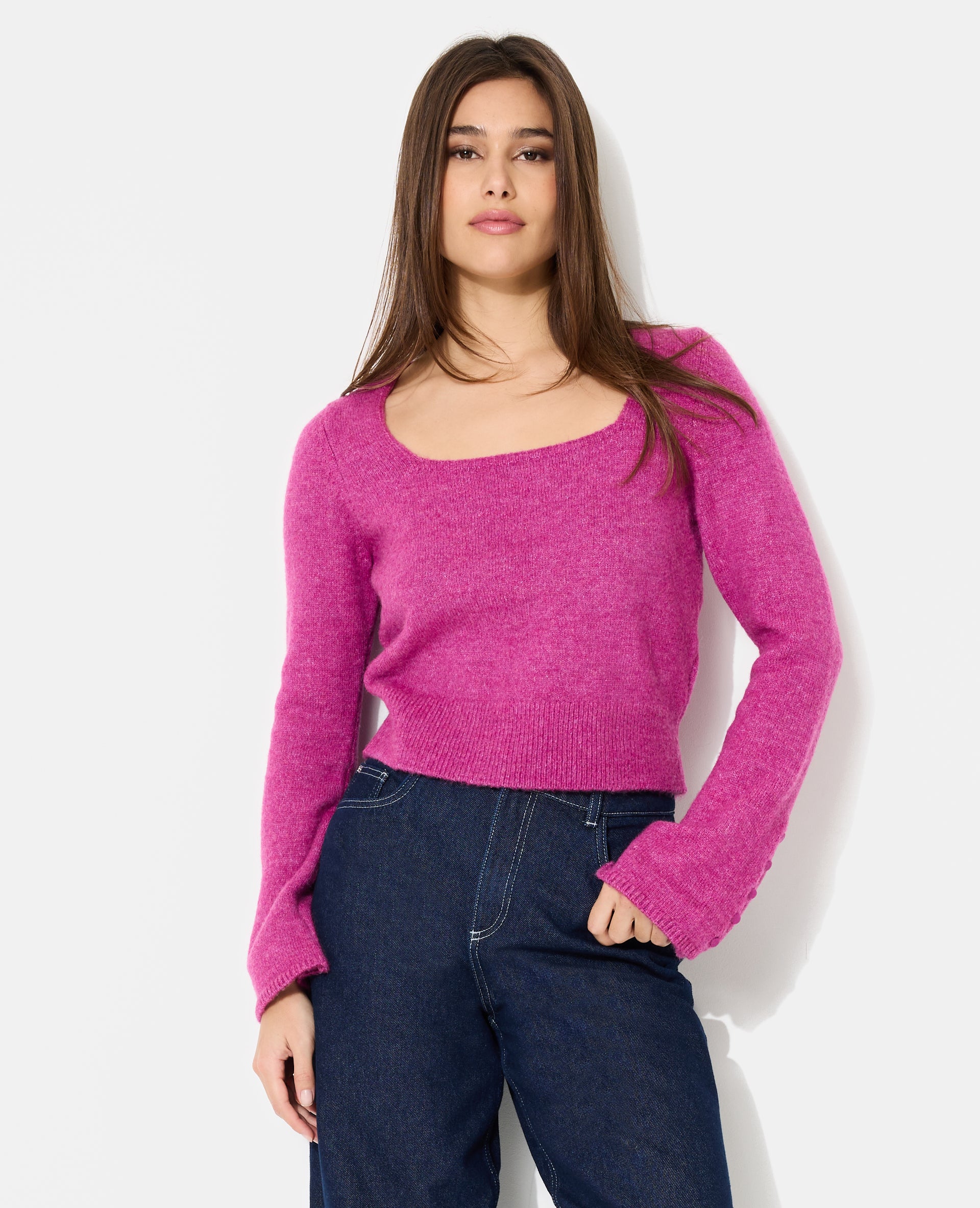 Pull encolure carrée avec manches flare