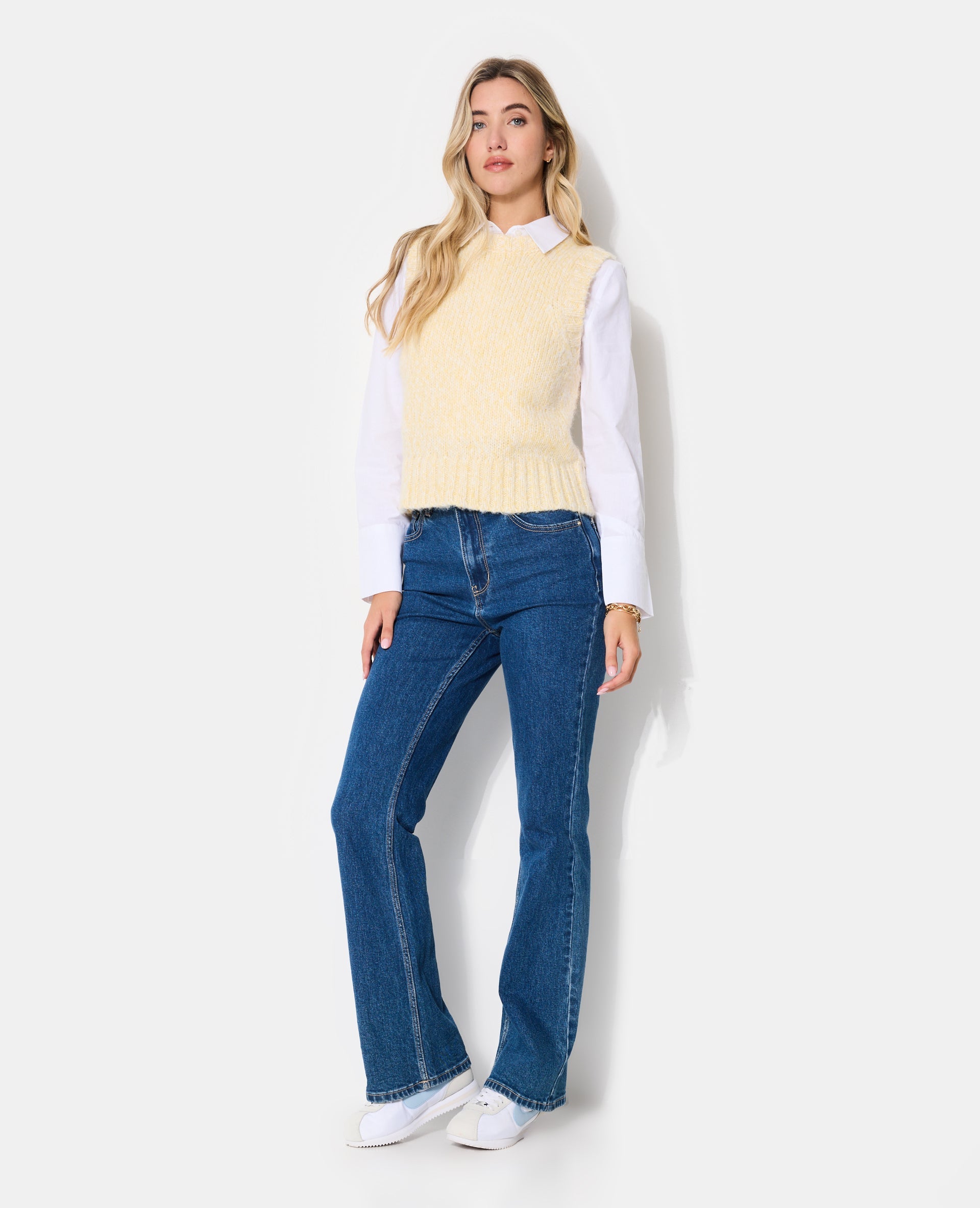 Pull sans manches en maille moulinée