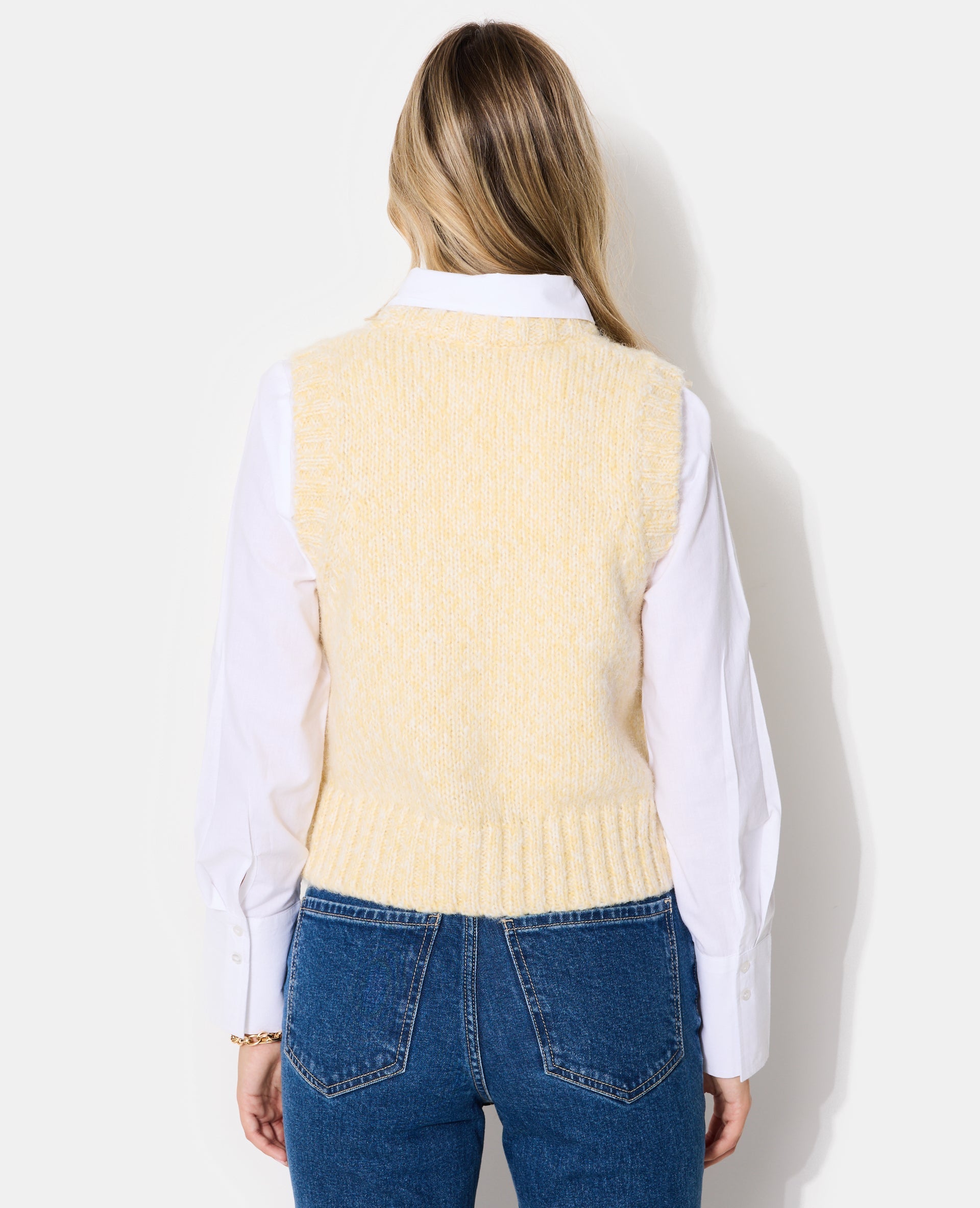 Pull sans manches en maille moulinée