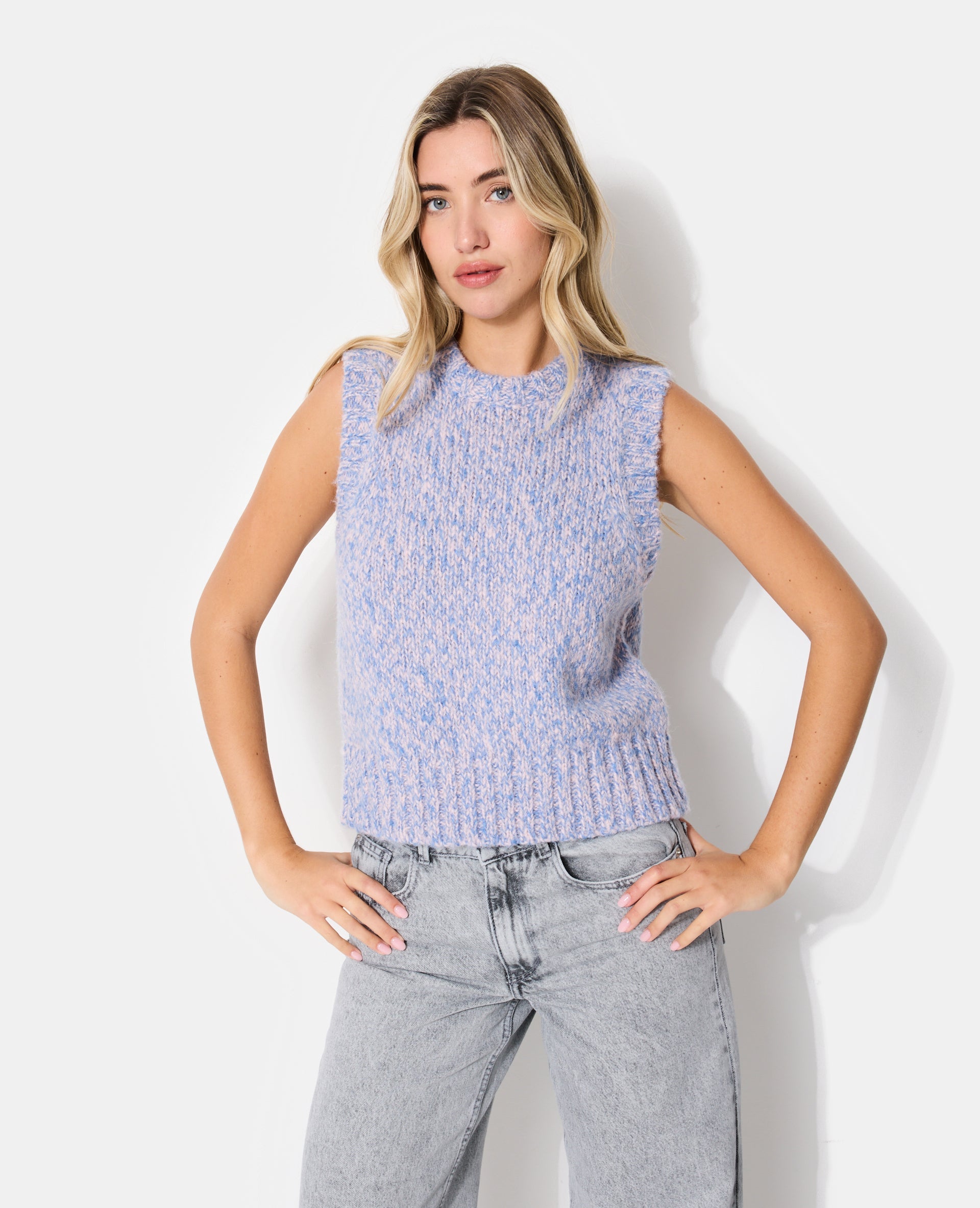 Pull sans manches en maille moulinée