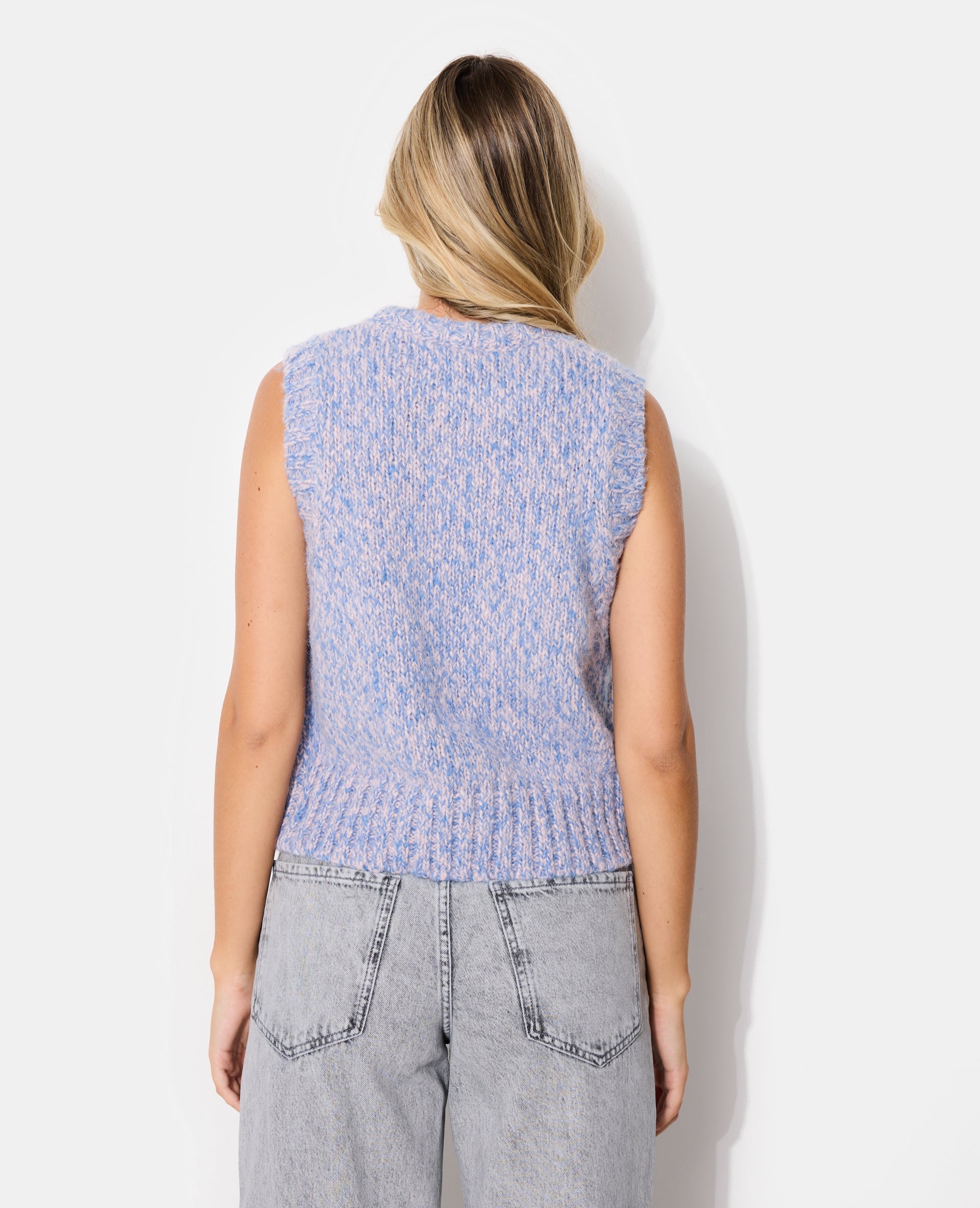 Pull sans manches en maille moulinée
