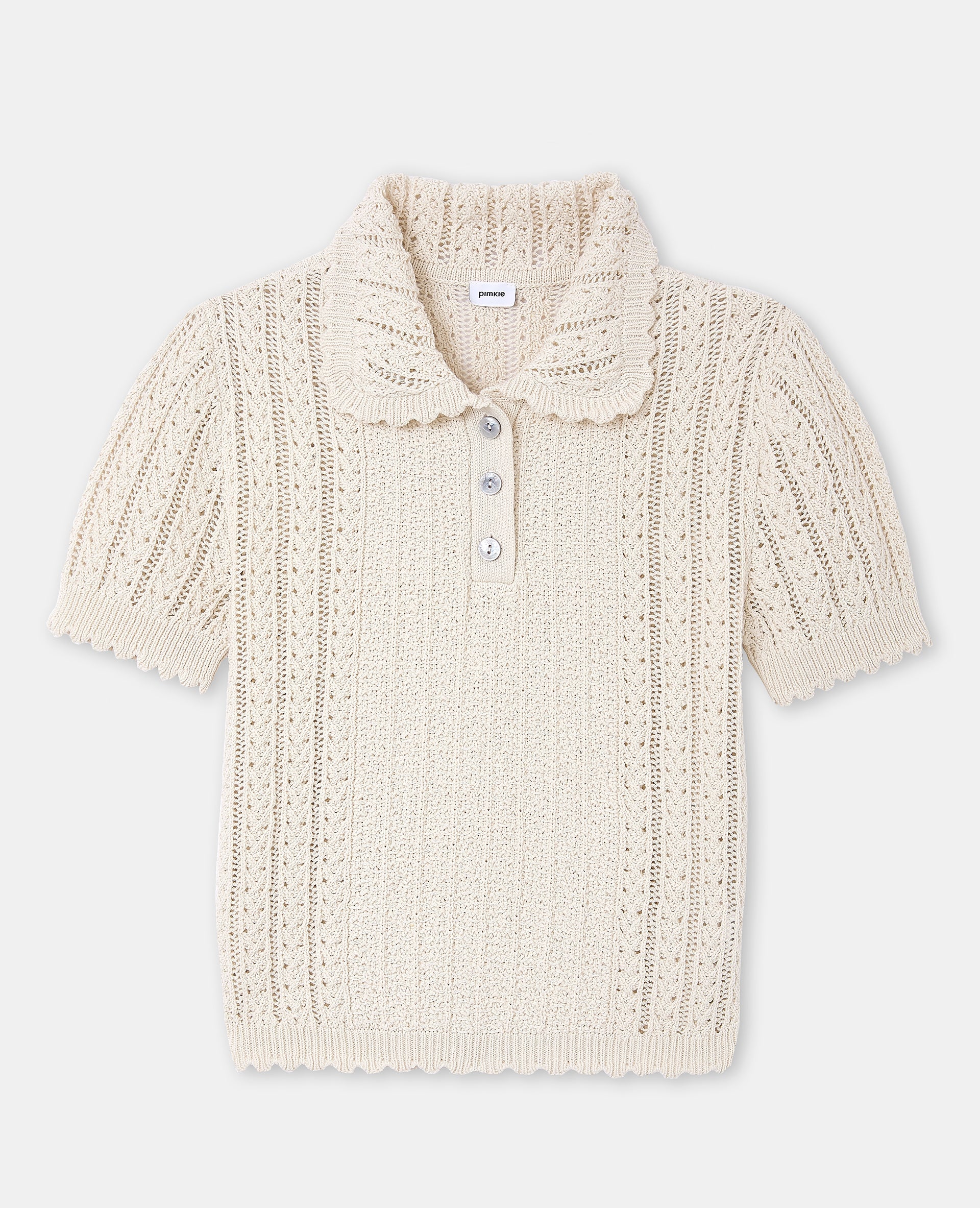 Pull manches courtes maille fantaisie et ajourée