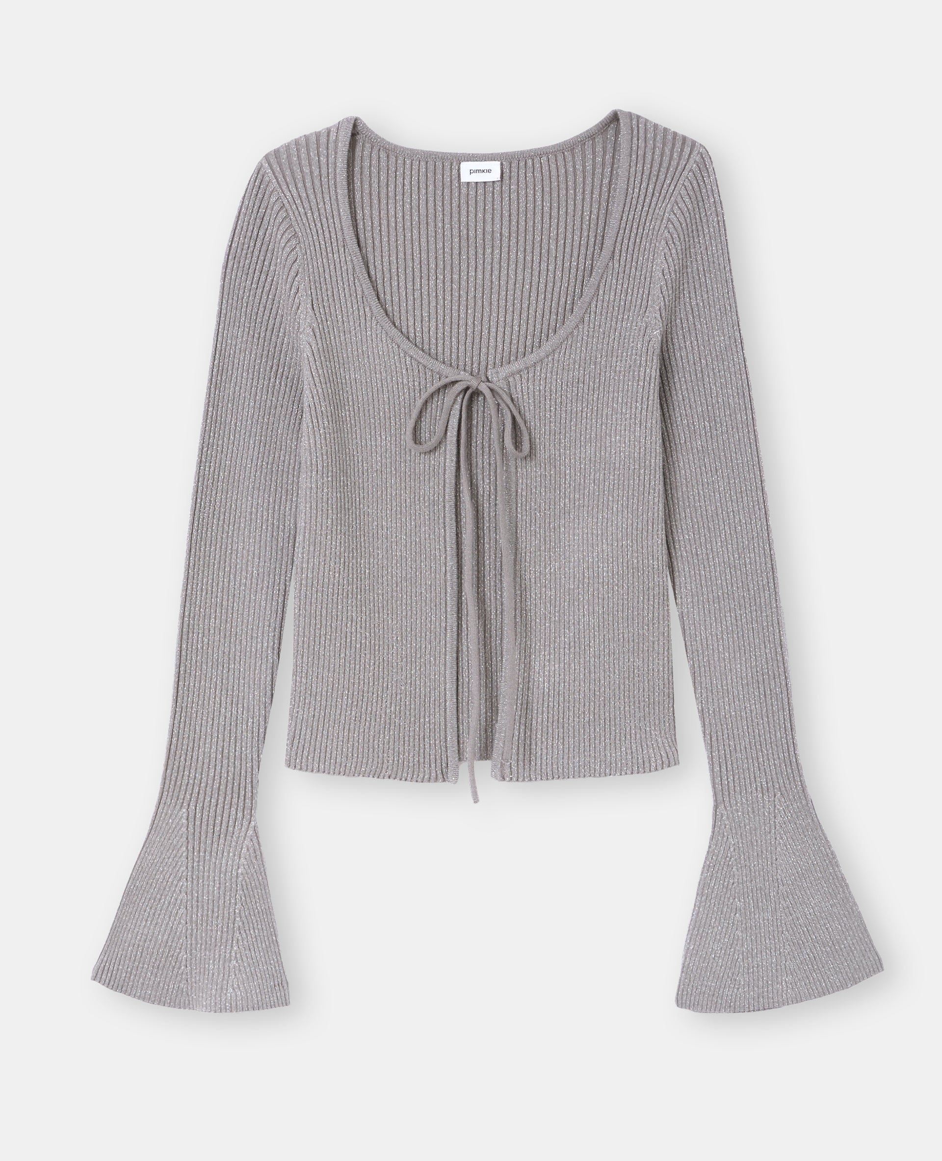 Gilet court avec fils lurex, nouette et manches flare