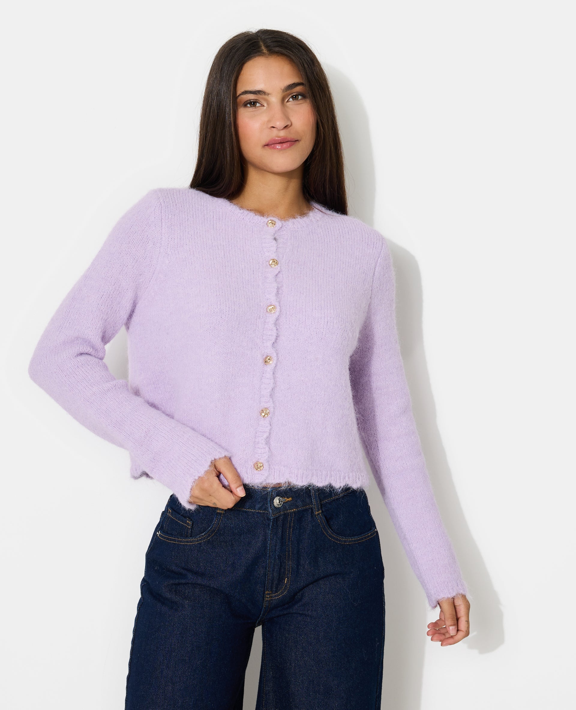 Gilet col rond avec boutons bijoux