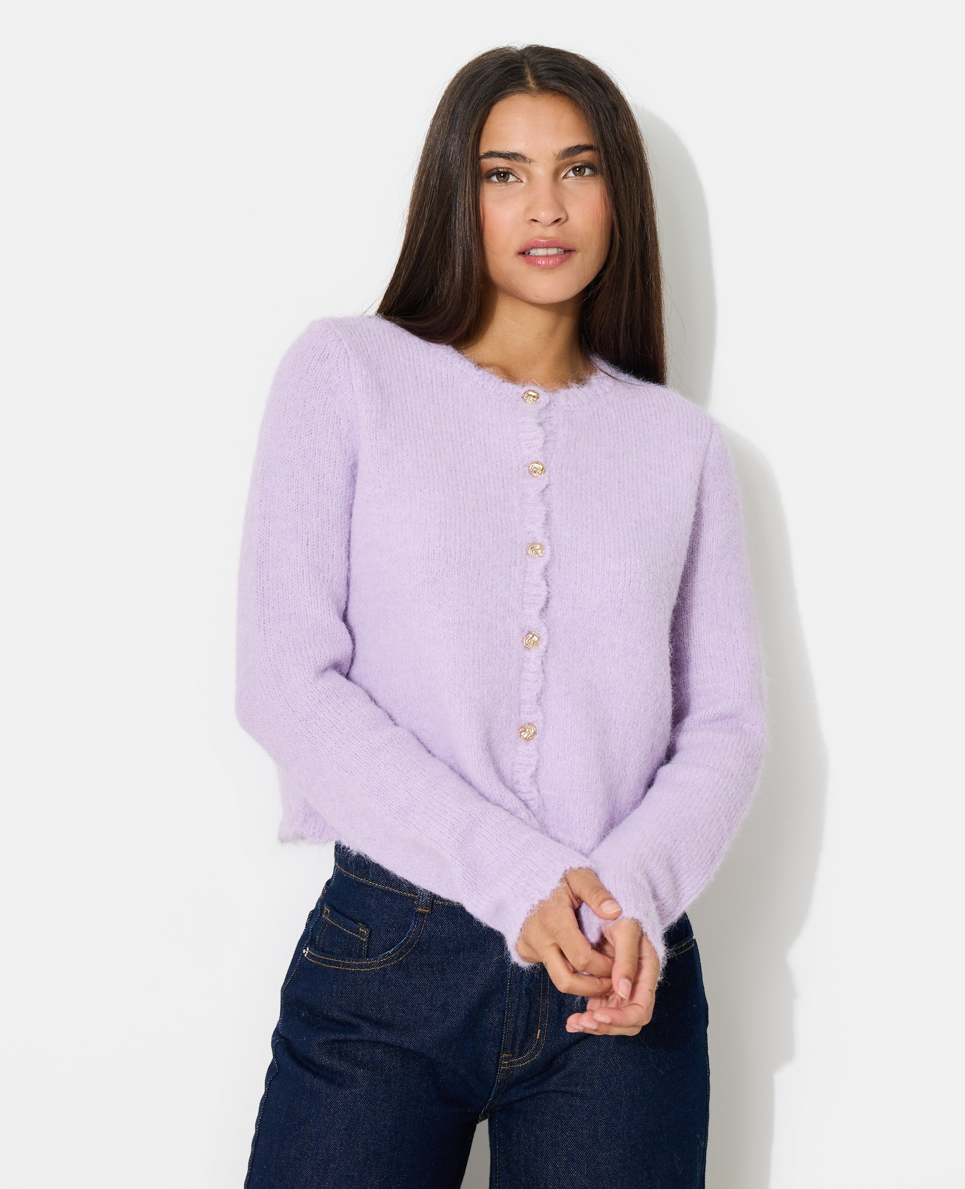 Gilet col rond avec boutons bijoux