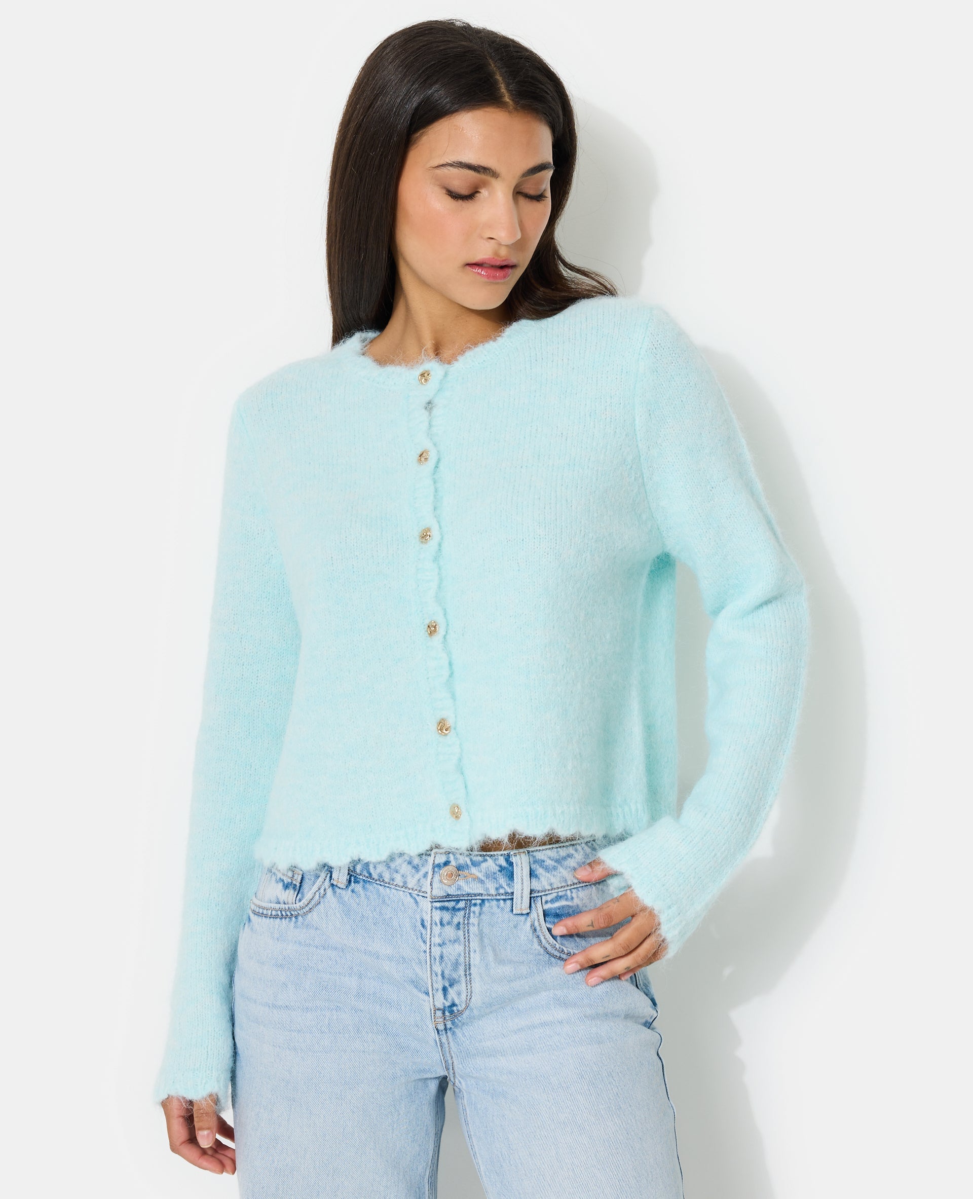 Gilet col rond avec boutons bijoux