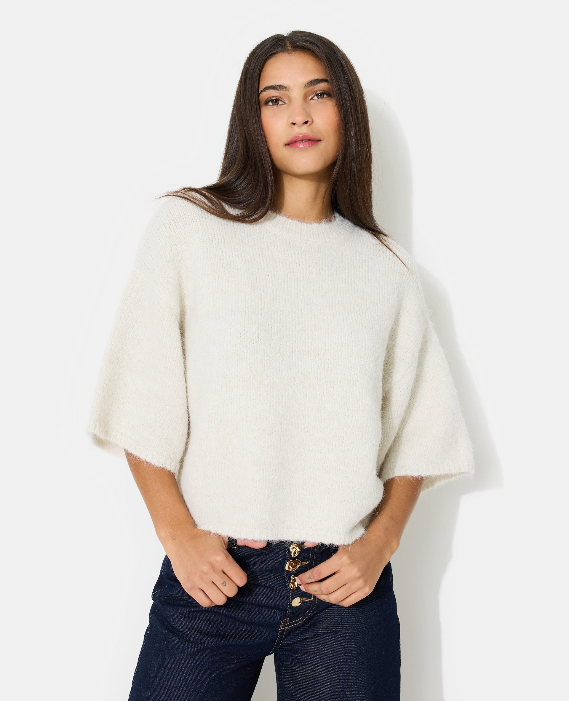 Pull manches courtes avec laine