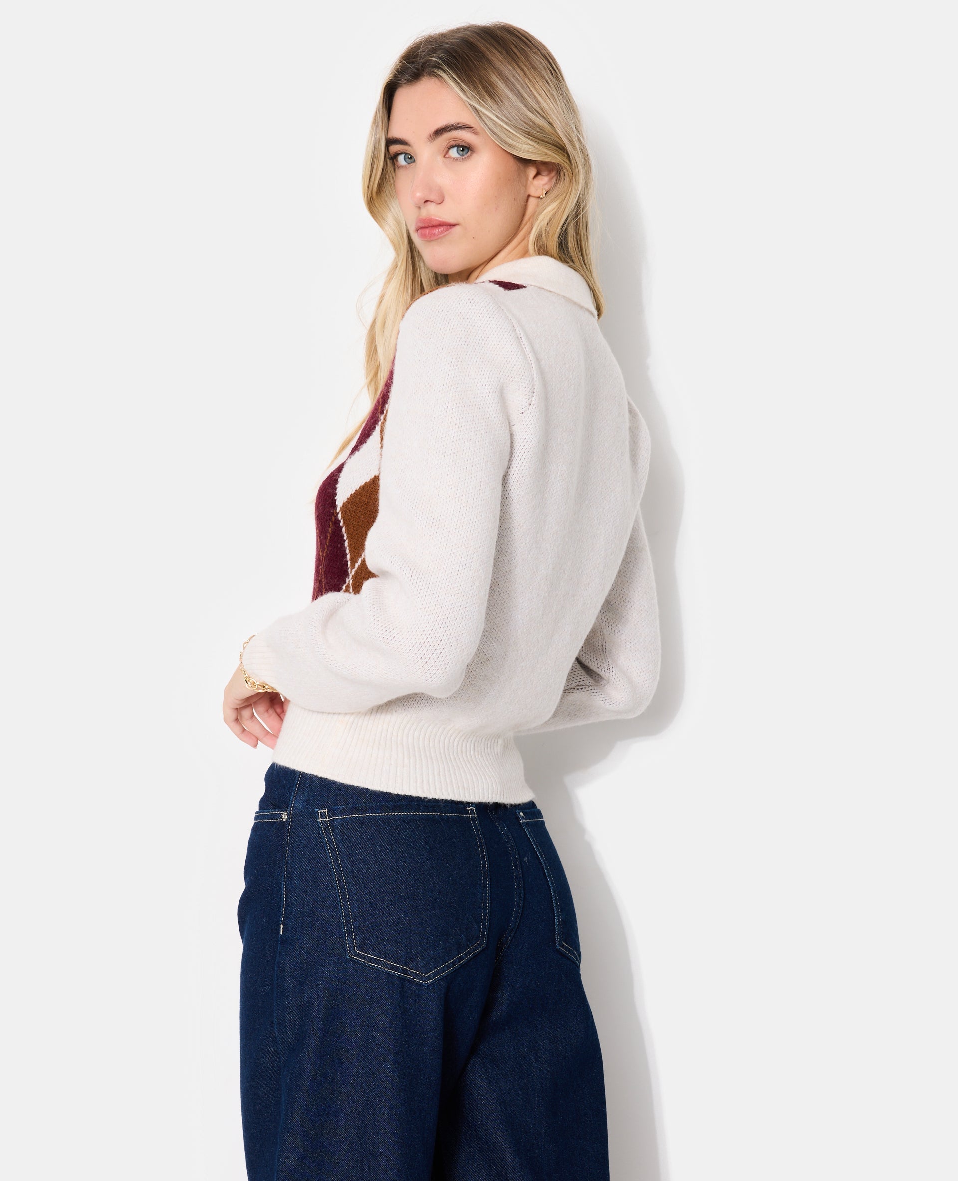 Pull col polo motif losanges