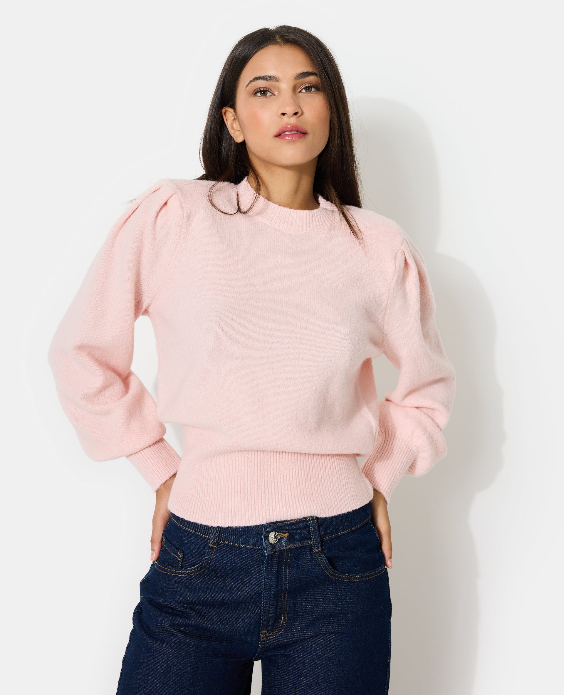 Pull en maille avec épaulettes et manches ballons