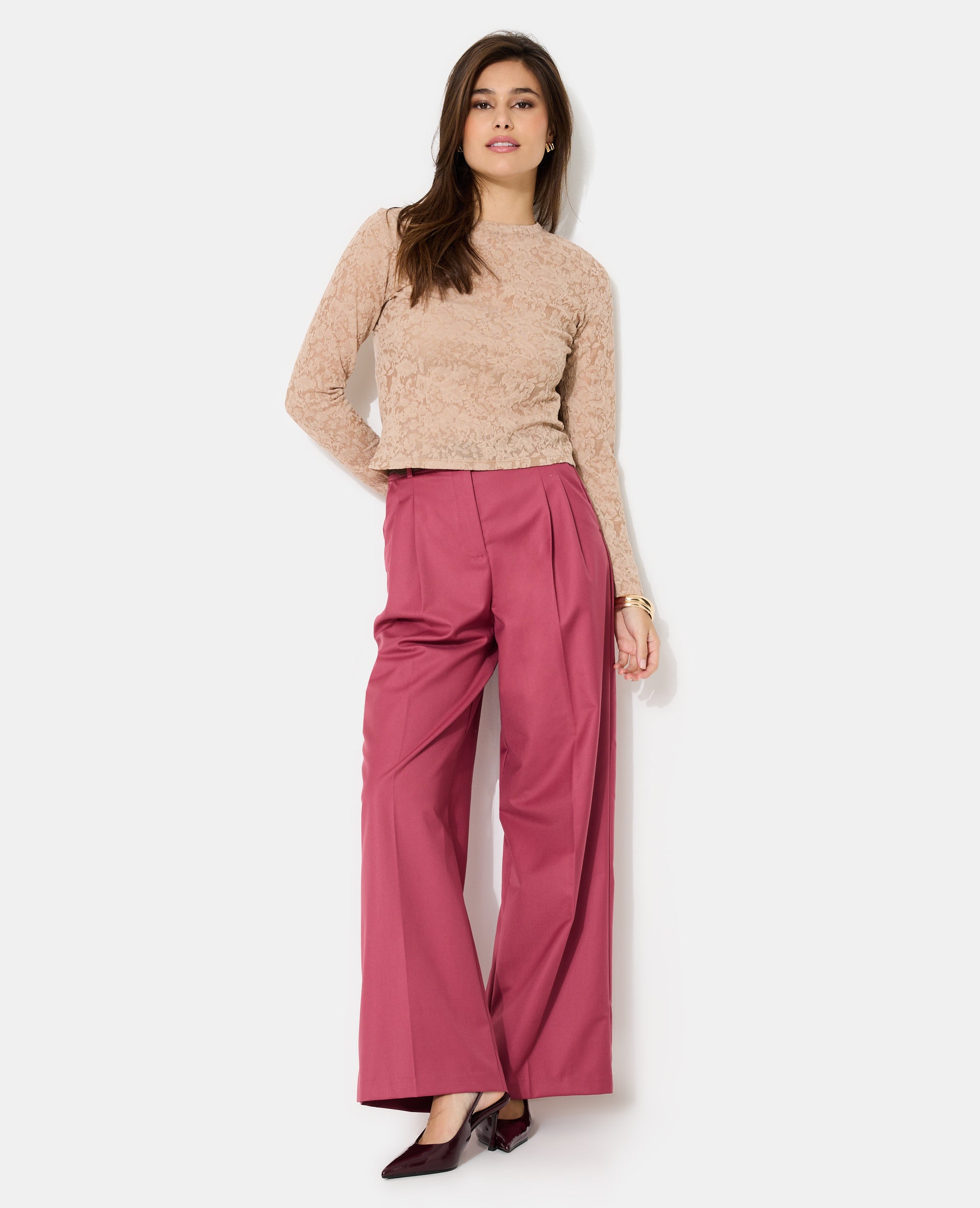 T-shirt manches longues en jacquard effet dentelle