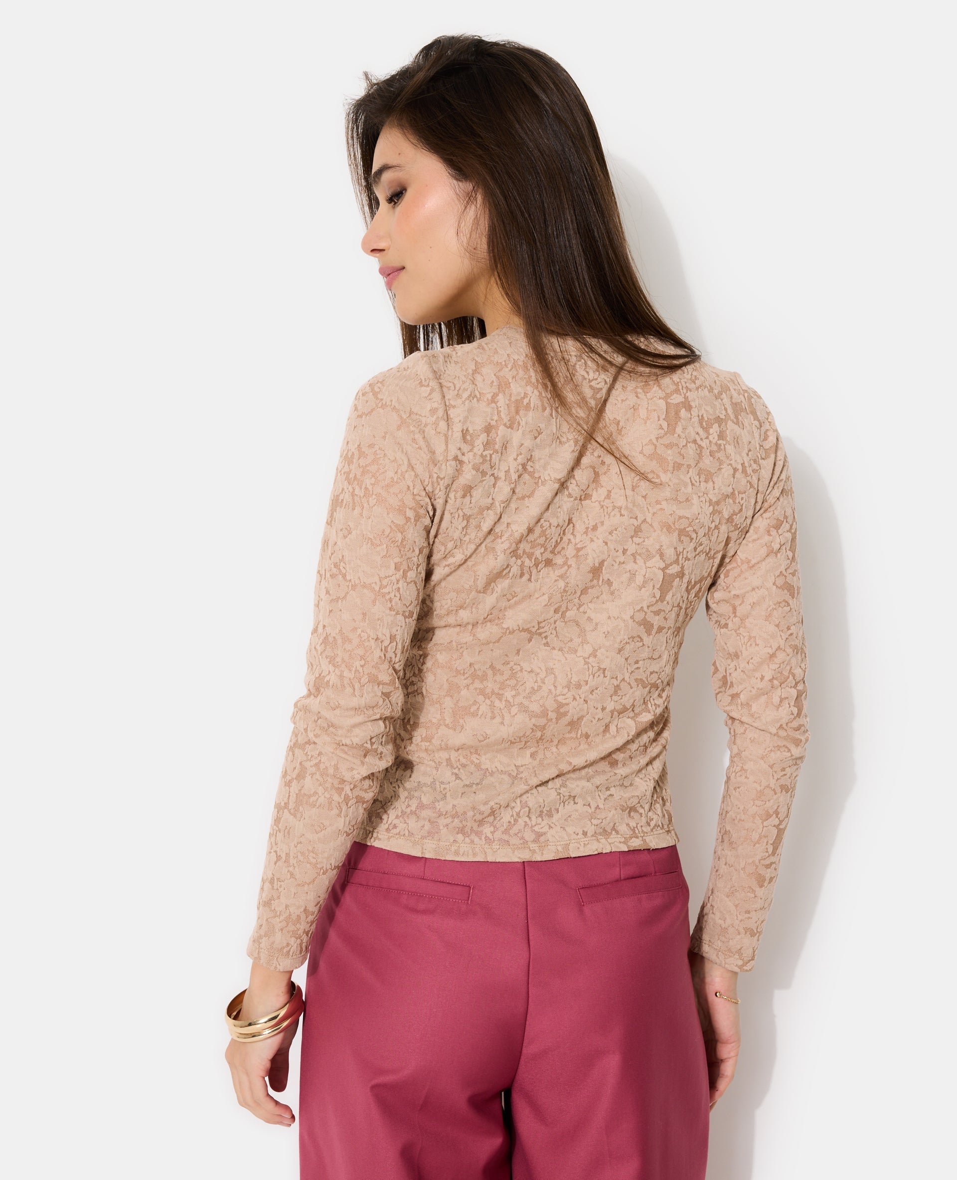T-shirt manches longues en jacquard effet dentelle