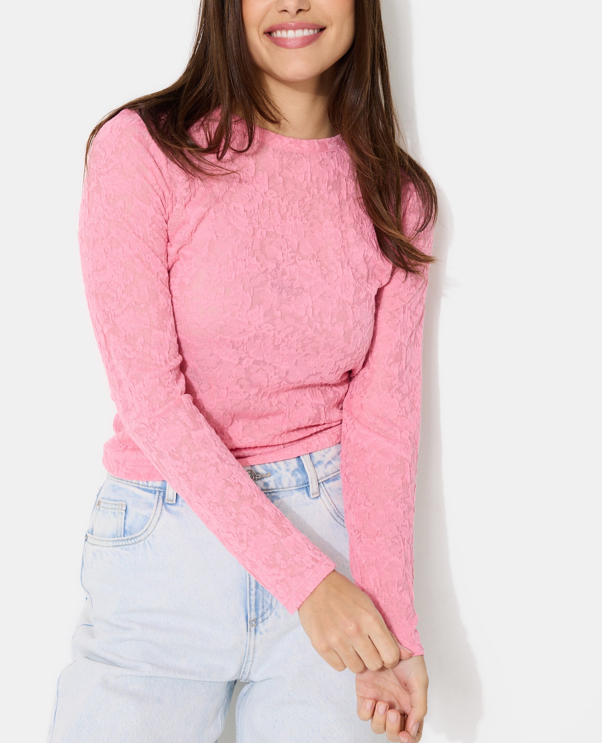 T-shirt manches longues en jacquard effet dentelle