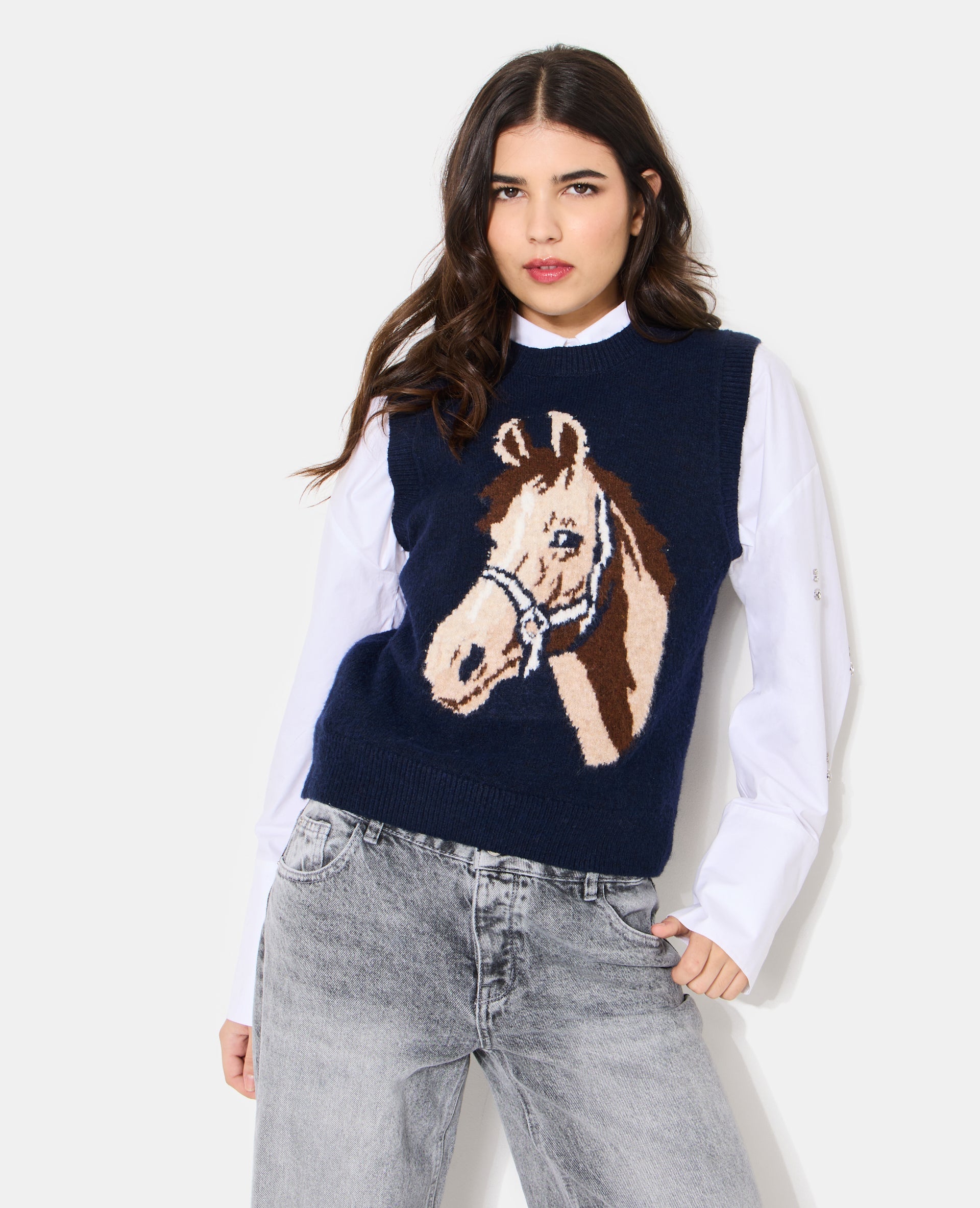 Pull sans manches avec cheval