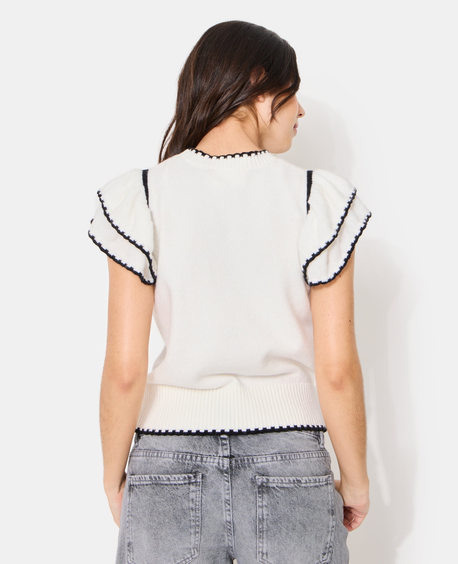 Pull sans manches avec volants