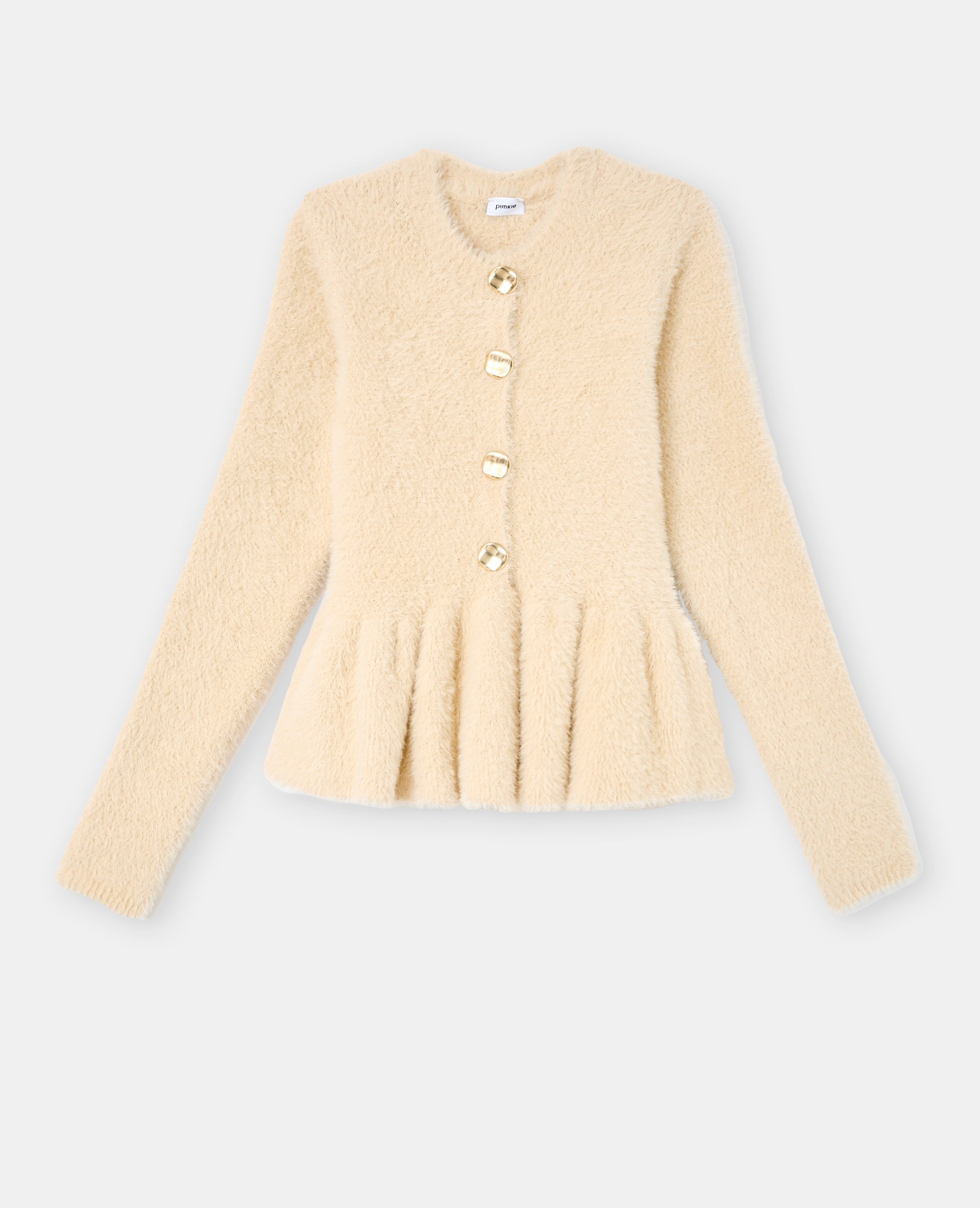 Gilet peplum en maille poilue avec boutons dorés