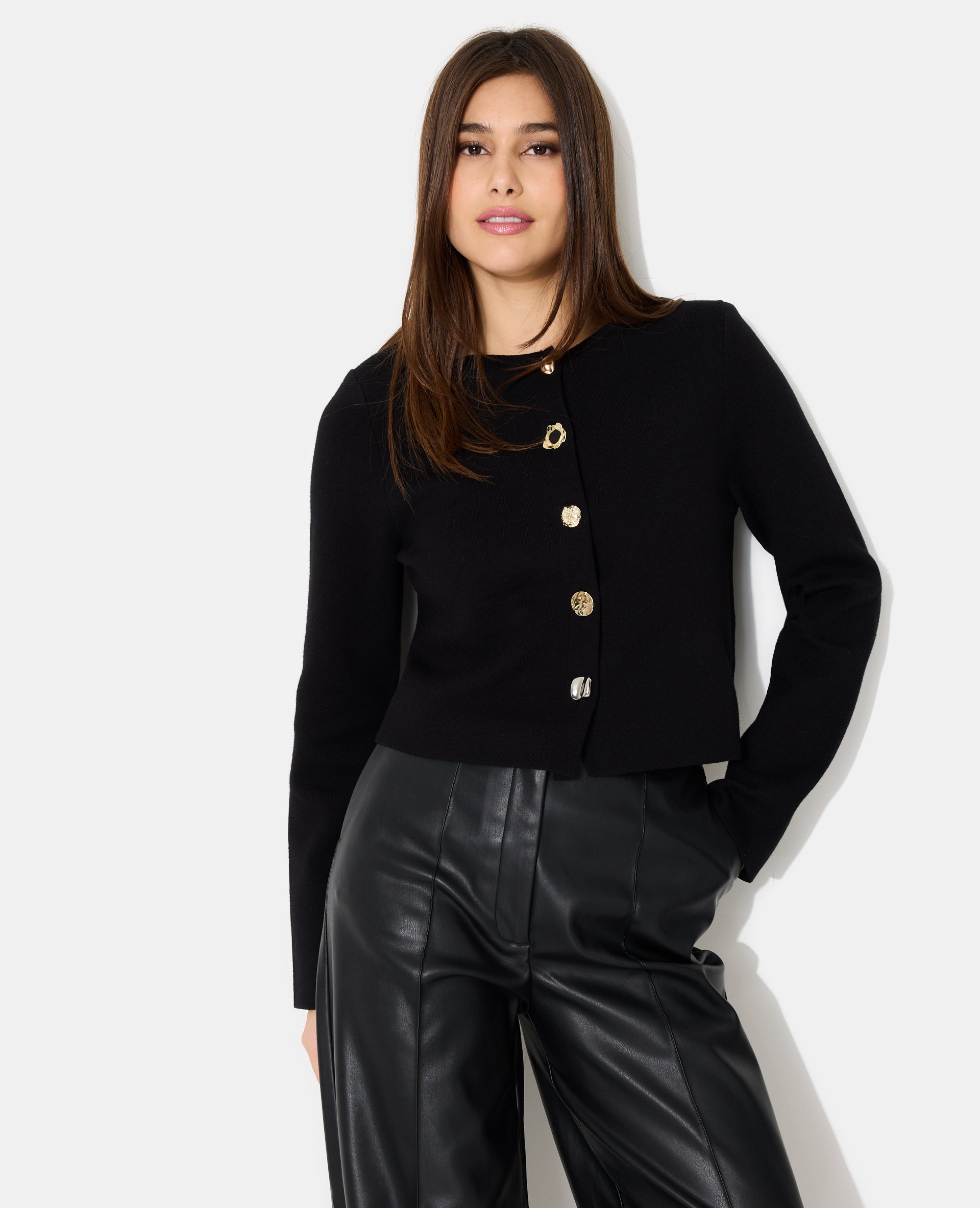 Gilet cardigan col rond avec boutons fantaisie
