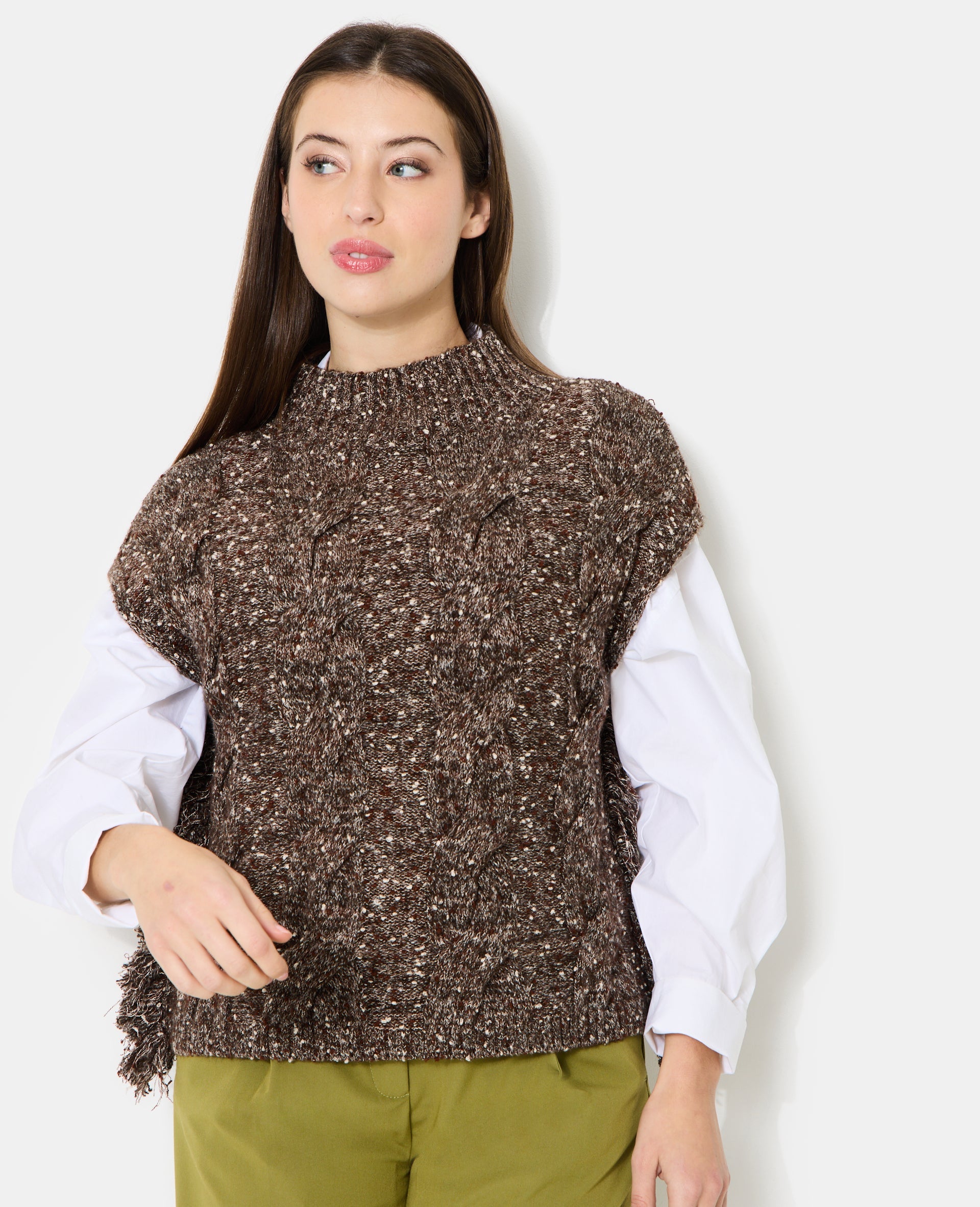 Pull sans manches avec maille torsadée