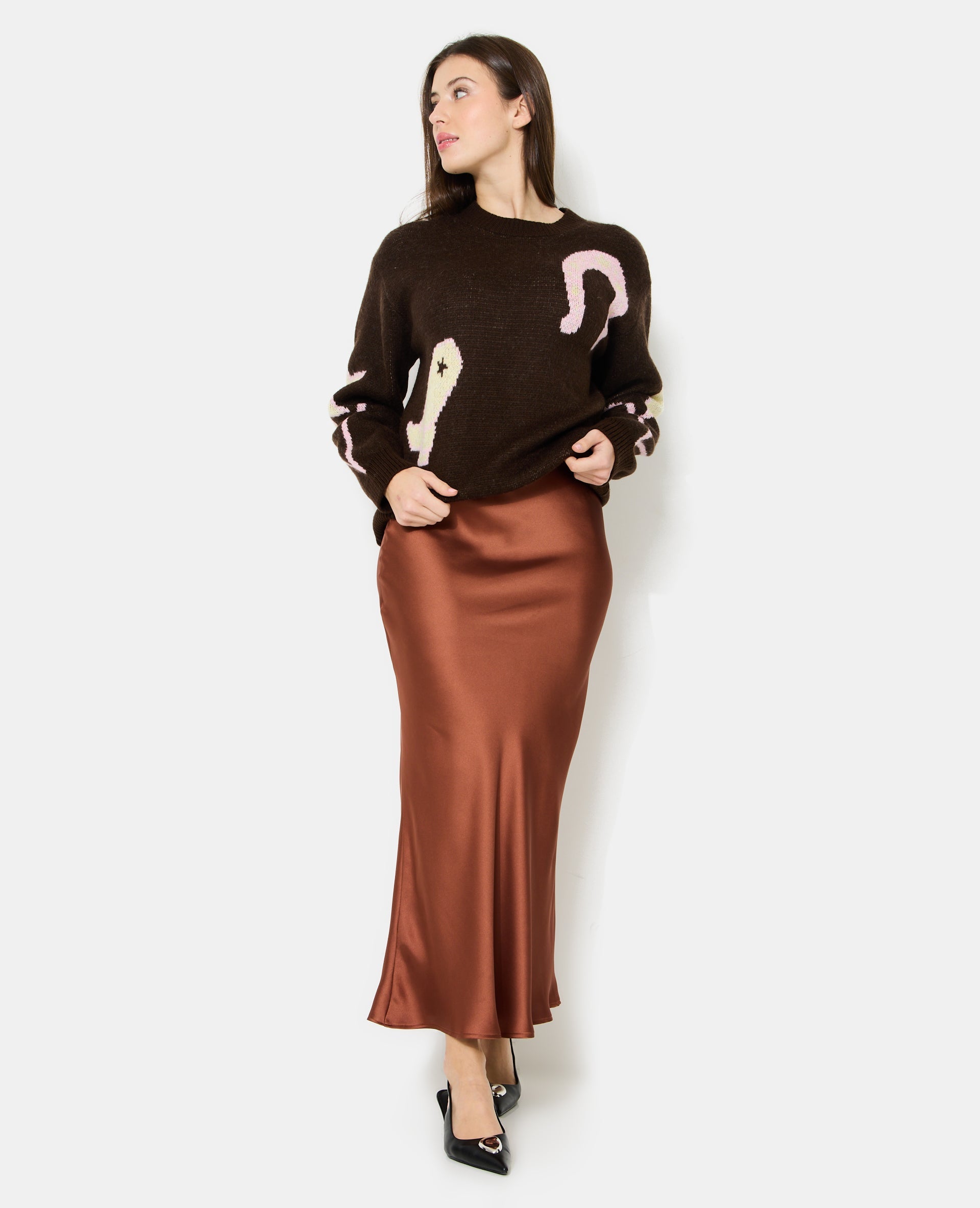 Pull col rond avec motifs fer à cheval, santiag, cheval