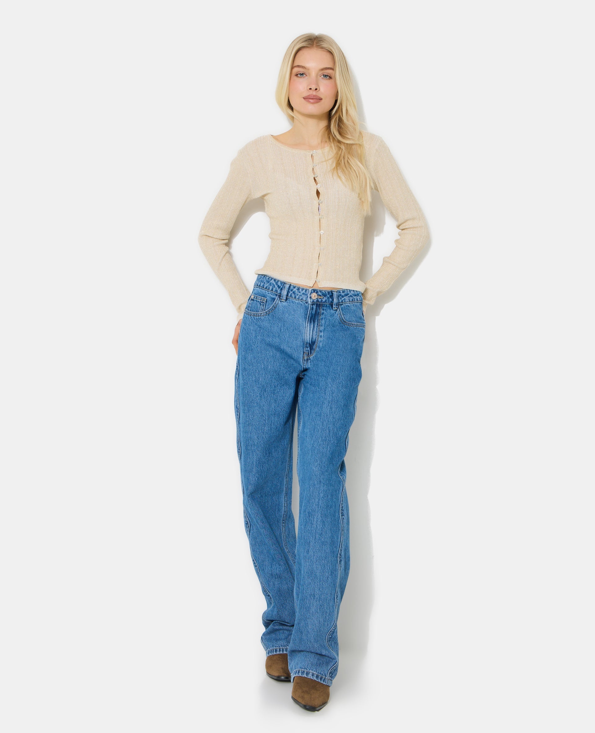 Gilet maille fine et côtelée avec lurex